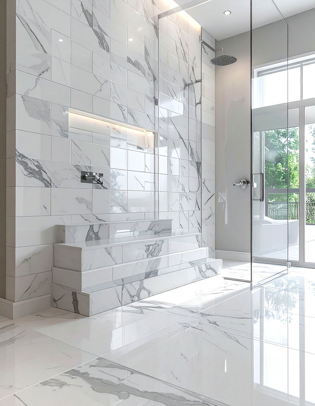 Stacked marble subway tile - 30 stacked subway tile bathroom ideas