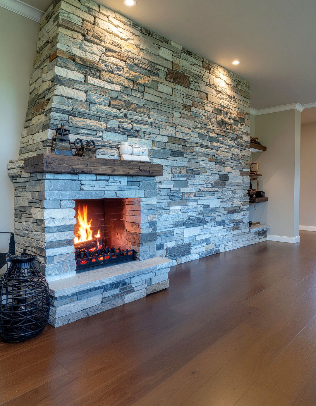 Stacked stone fireplace - 30 woodland living room ideas