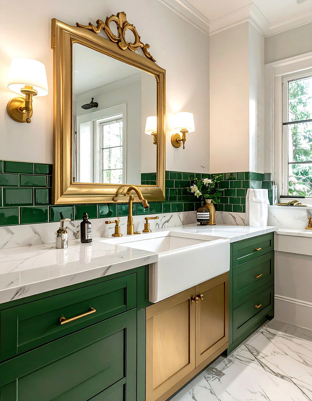 Stacked subway tile brass fixtures - 30 stacked subway tile bathroom ideas