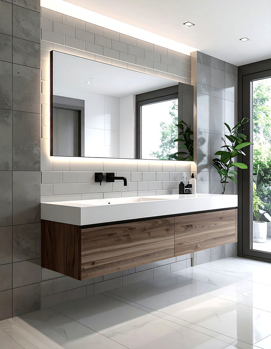 Stacked subway tile floating vanity - 30 stacked subway tile bathroom ideas