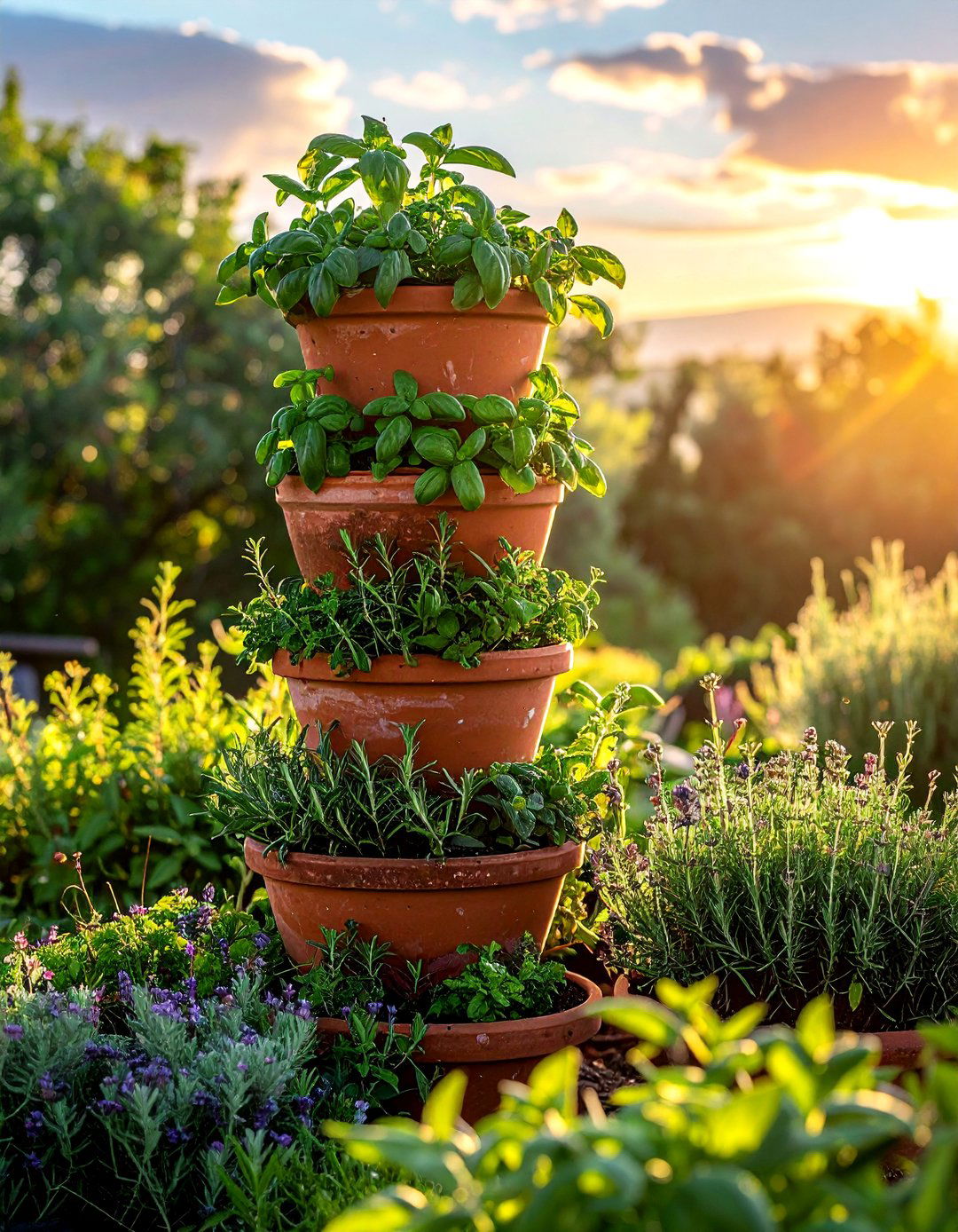 Stacked terracotta herb garden - 30 terracotta planter ideas