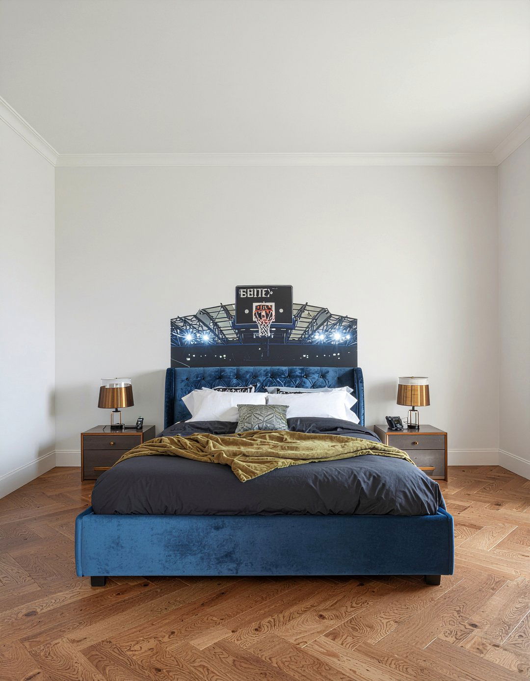 Stadium Mural Headboard - 30 basketball bedroom ideas