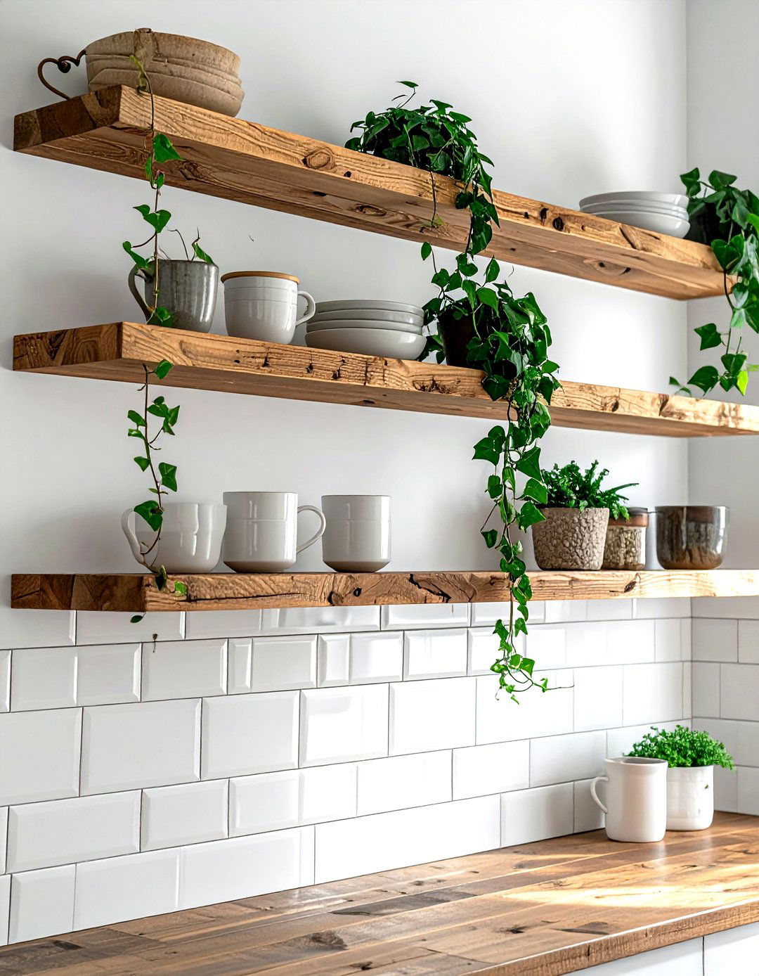 Staggered Floating Shelves - 30 decor asymmetry ideas