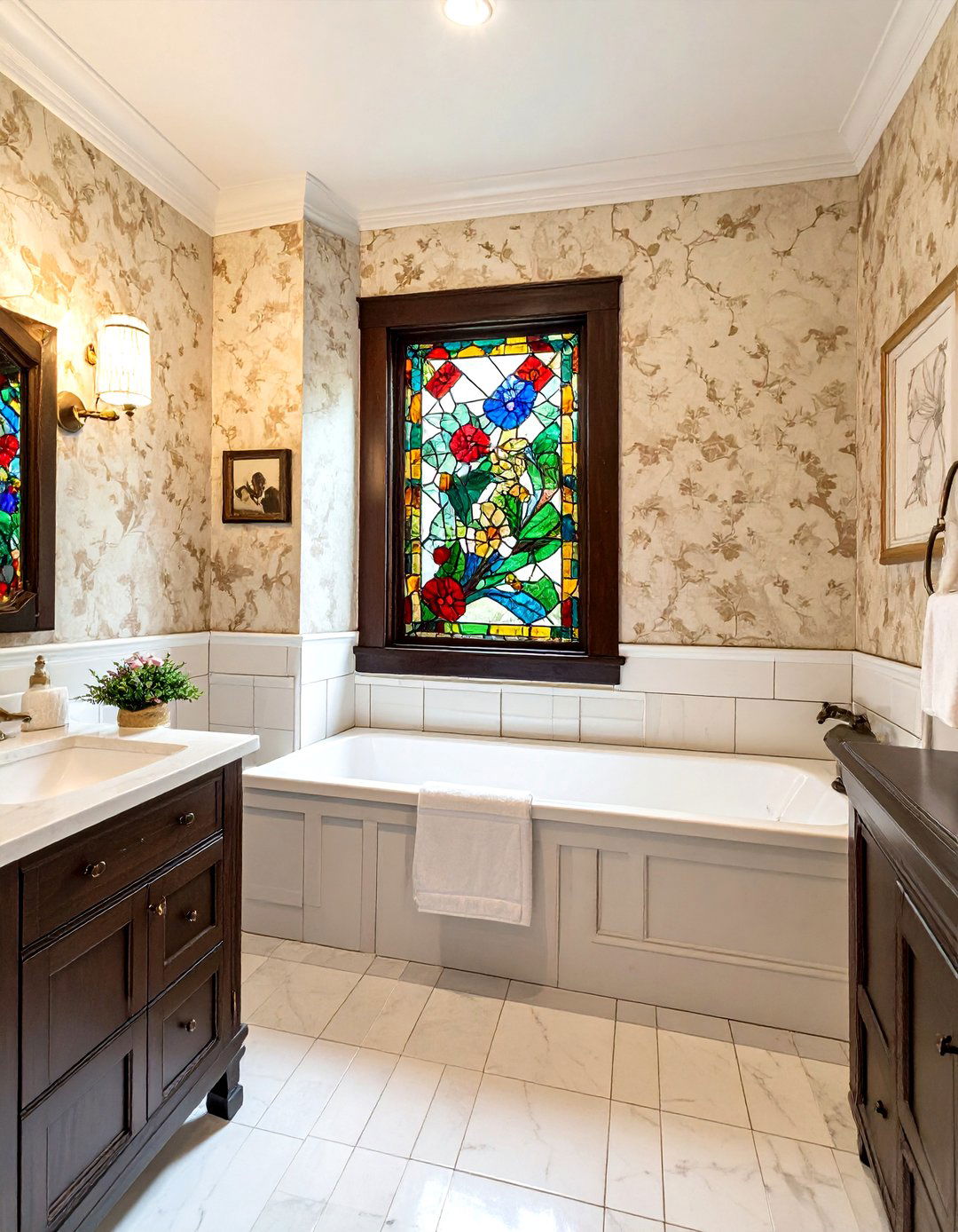 Stained Glass Window - 30 bathroom window treatment ideas