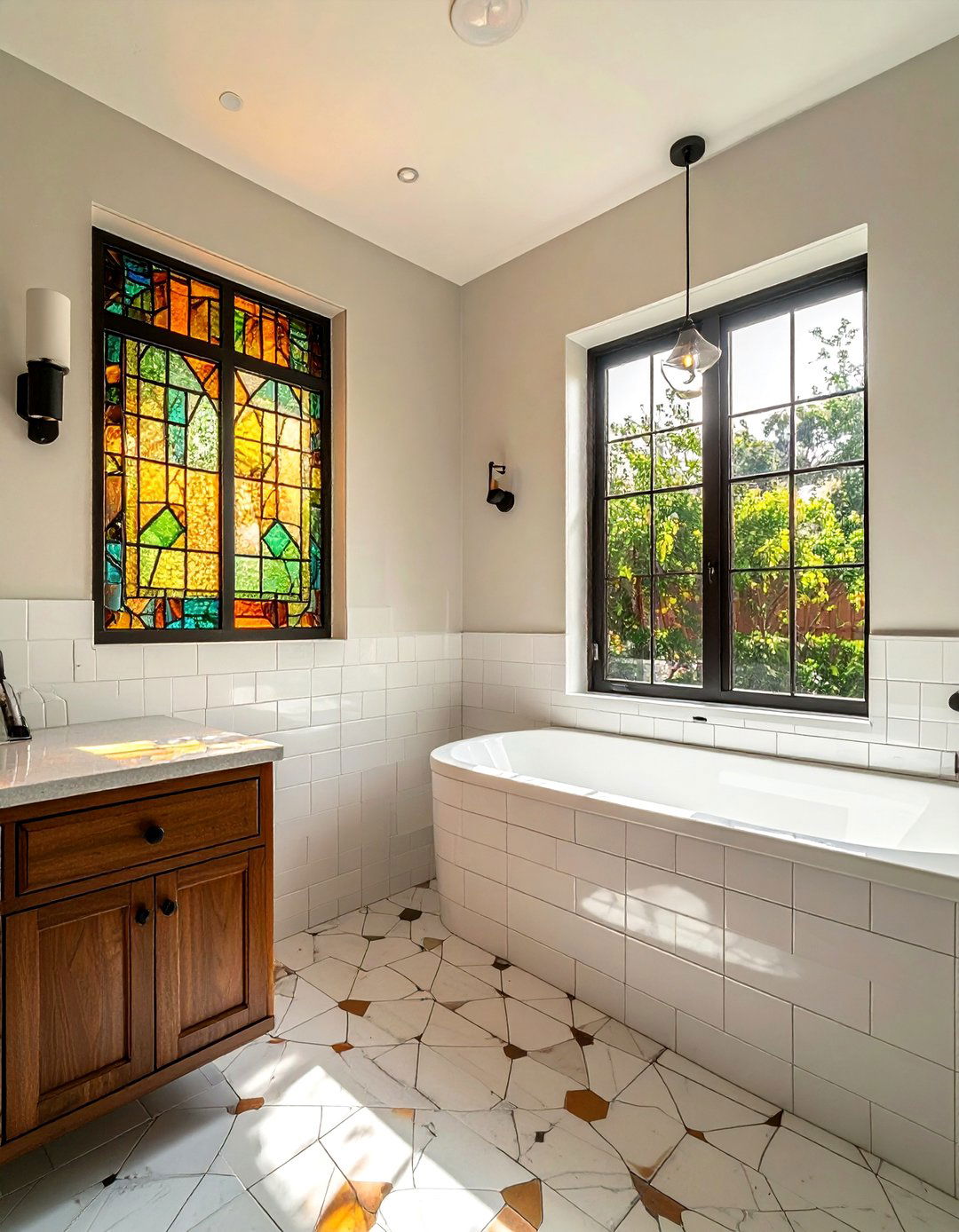 Stained Glass Window - 30 bungalow bathroom ideas