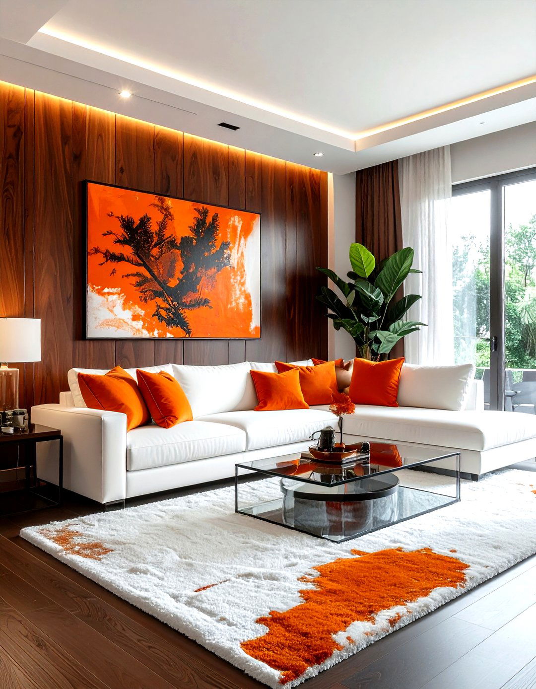 Stained Pine Accent Wall - 30 living room plank wall ideas