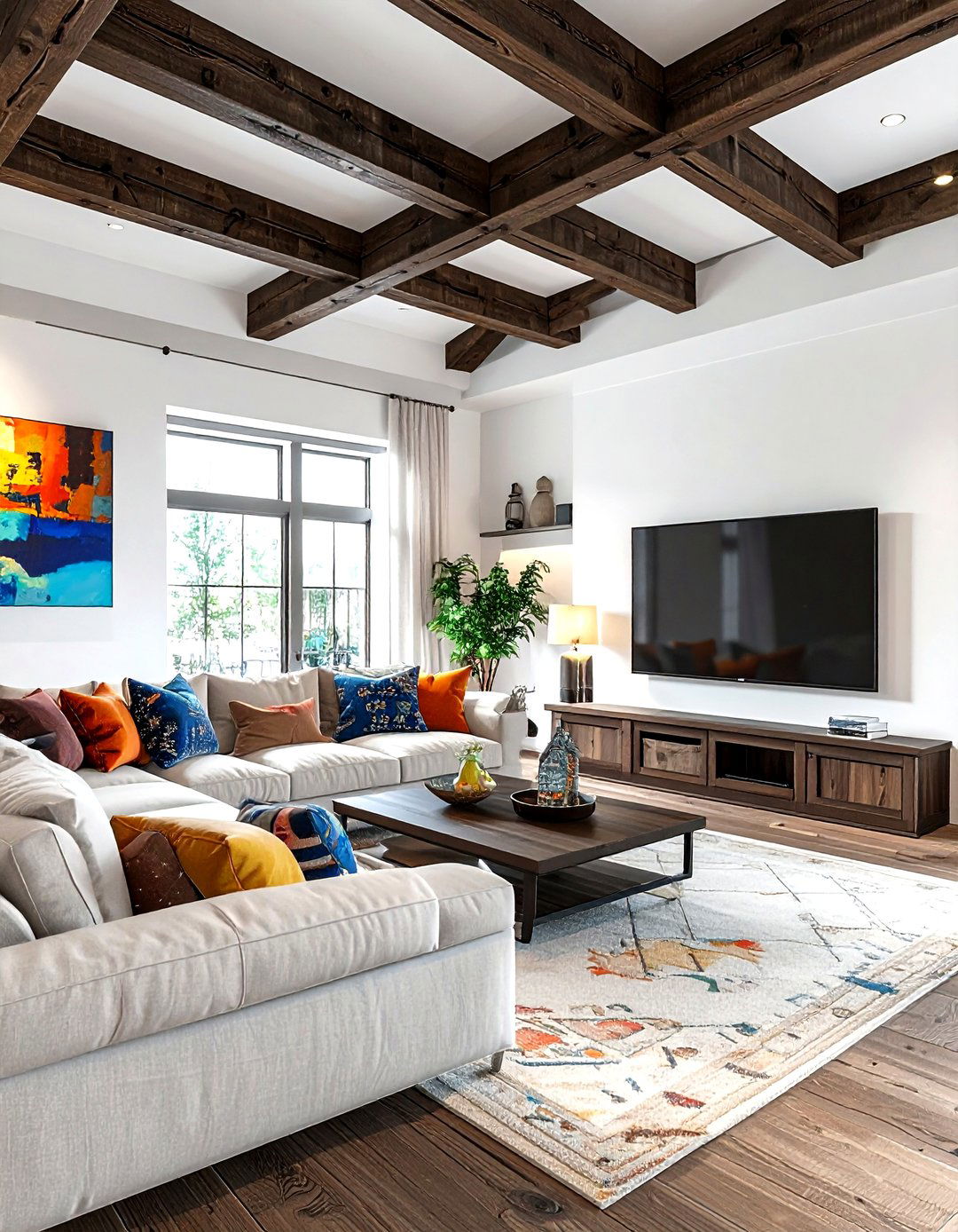 Stained Pine Truss - 30 living room trusses ideas