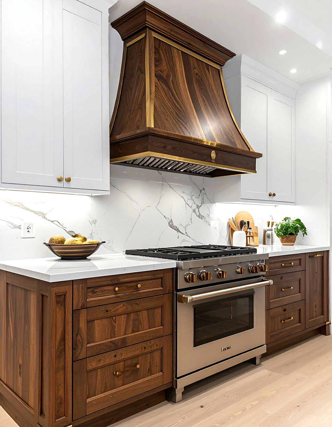 Stained Wood Hood Brass - 30 wood hood kitchen ideas