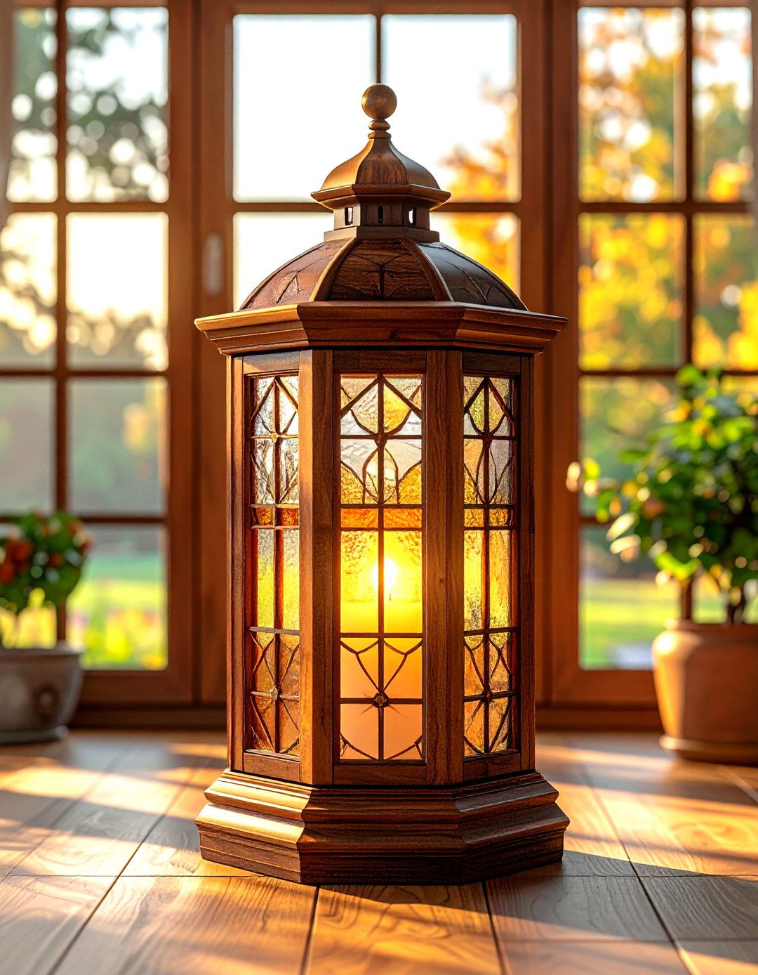 Stained Wood Window Lantern - 30 living room candle lanterns