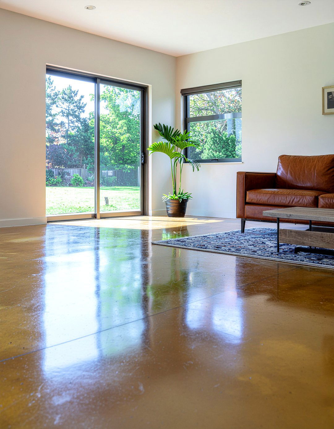 Stained concrete living room floor - 30 polished concrete living room ideas