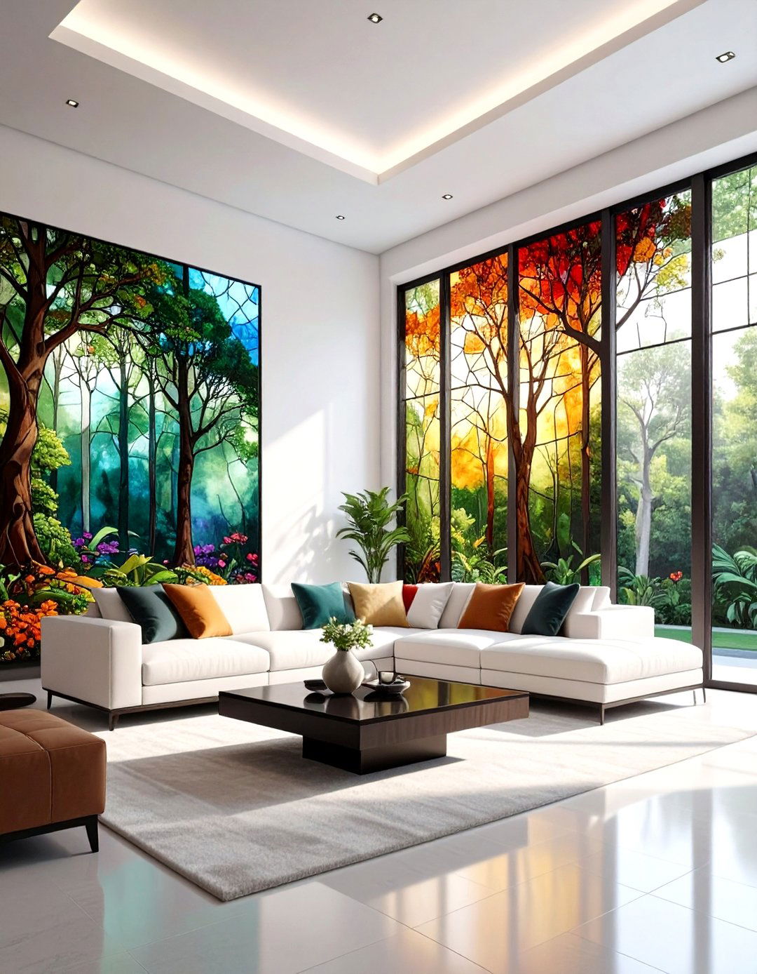 Stained glass wall mural - 30 living room stained glass ideas