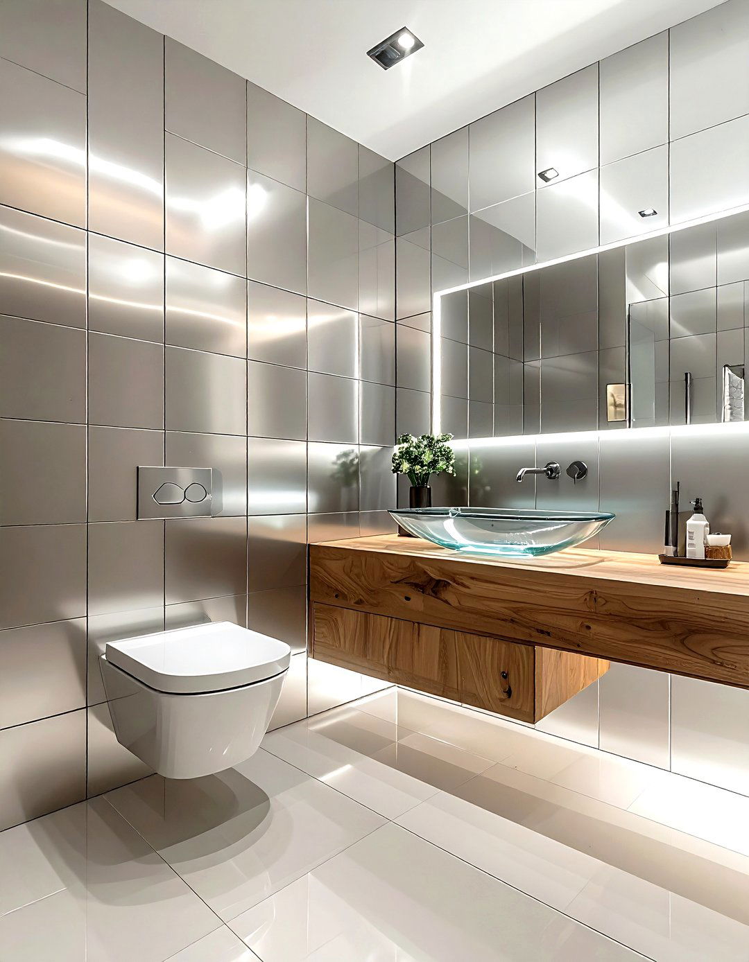 Stainless Steel Tile - 30 metal bathroom ideas