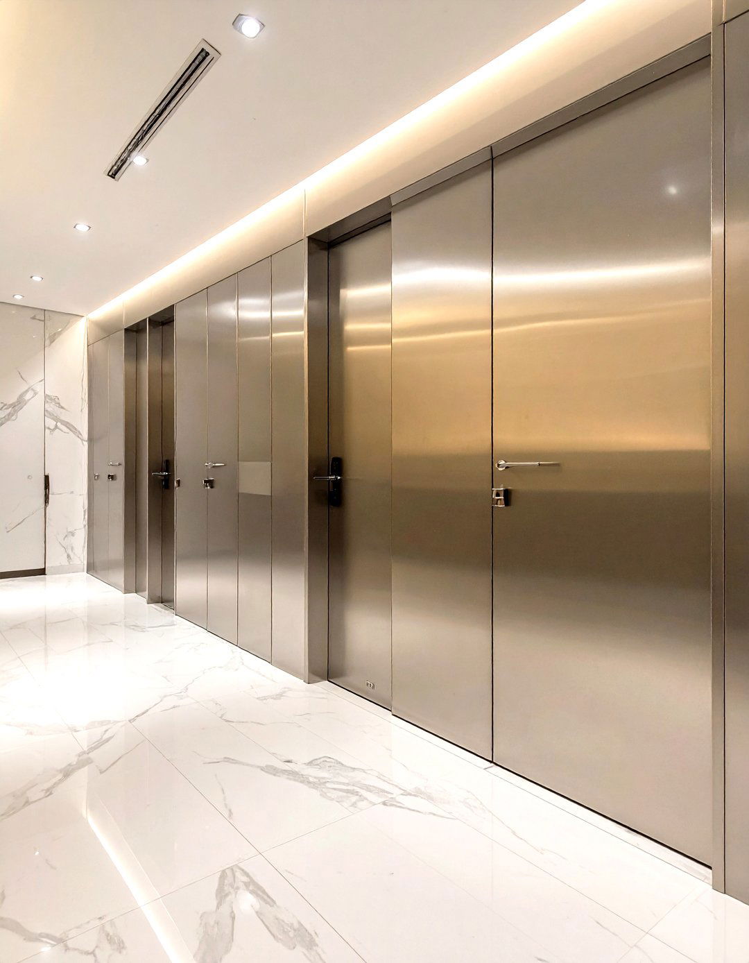 Stainless steel bathroom stalls - 30 toilet partition ideas