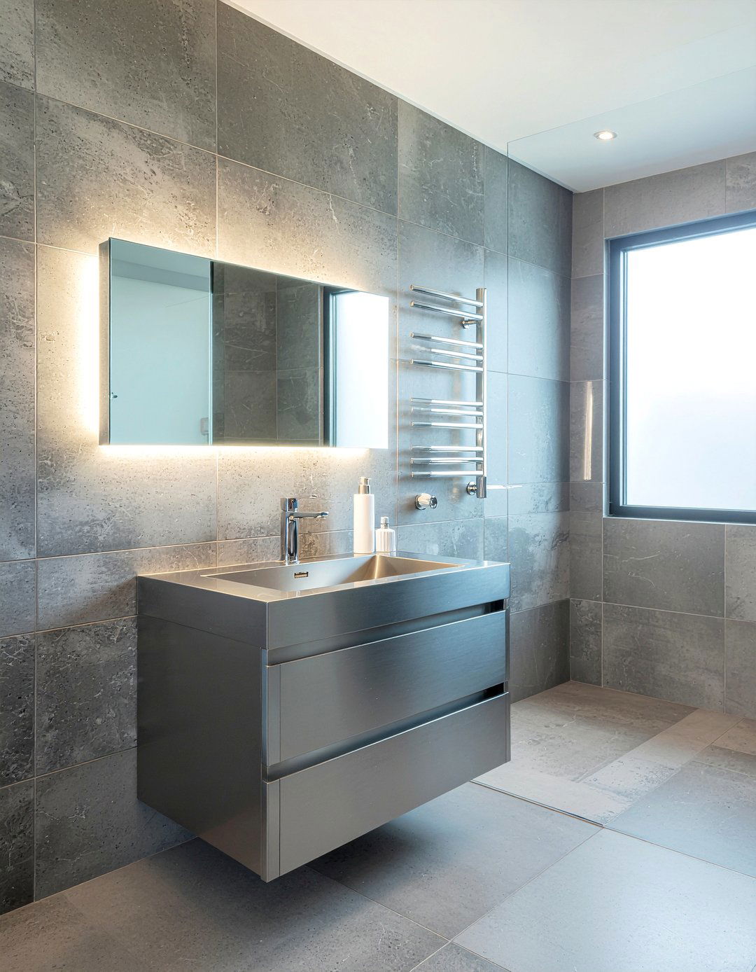 Stainless steel bathroom vanity - 30 bathroom countertop ideas