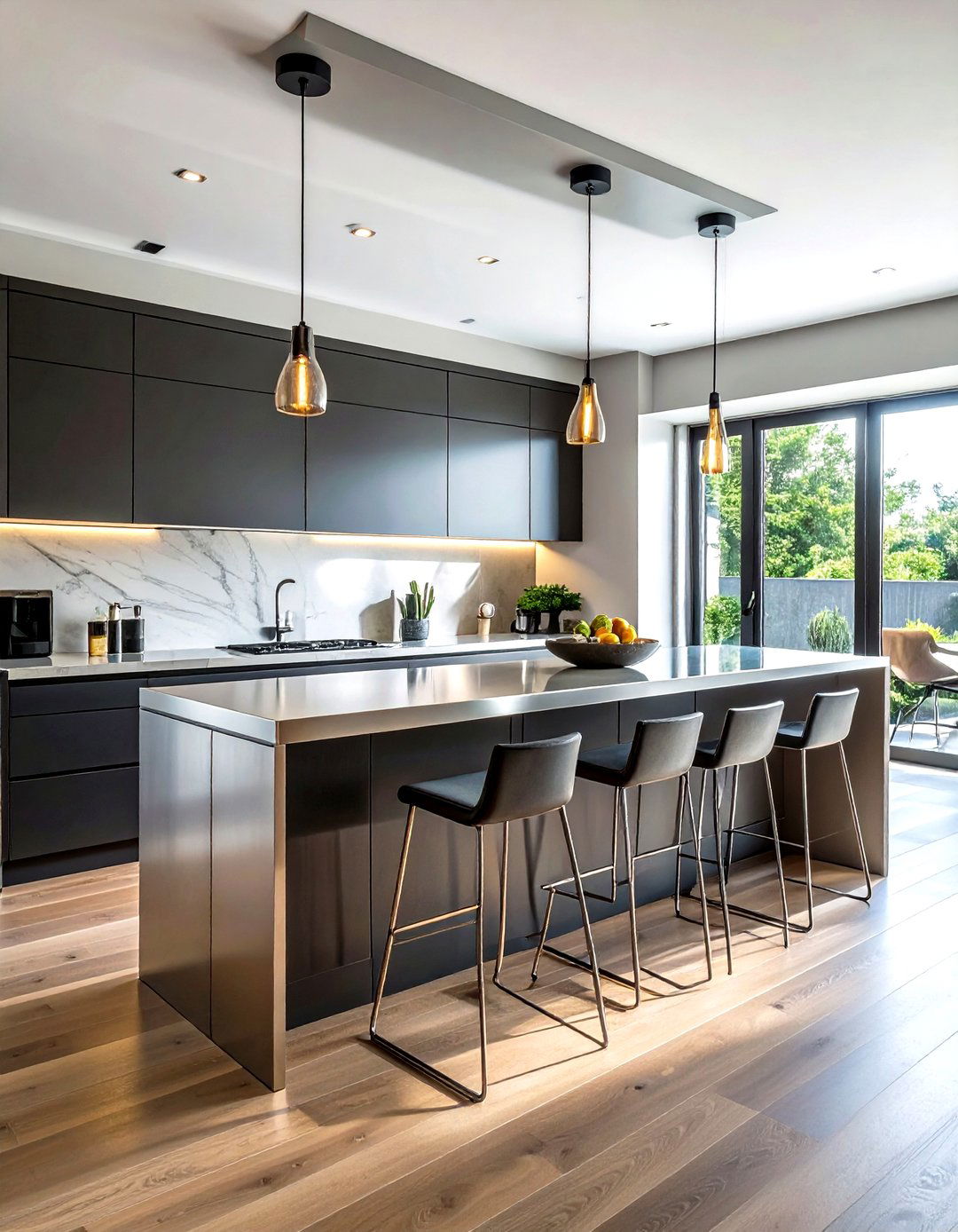 Stainless steel breakfast bar - 30 stainless steel countertop kitchen ideas