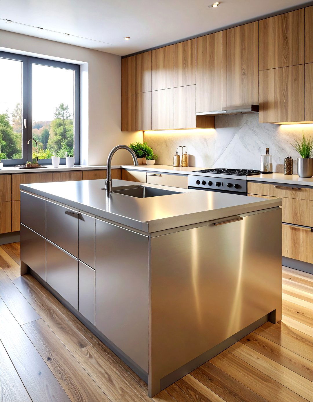 Stainless steel kitchen countertop - 30 Nordic kitchen ideas