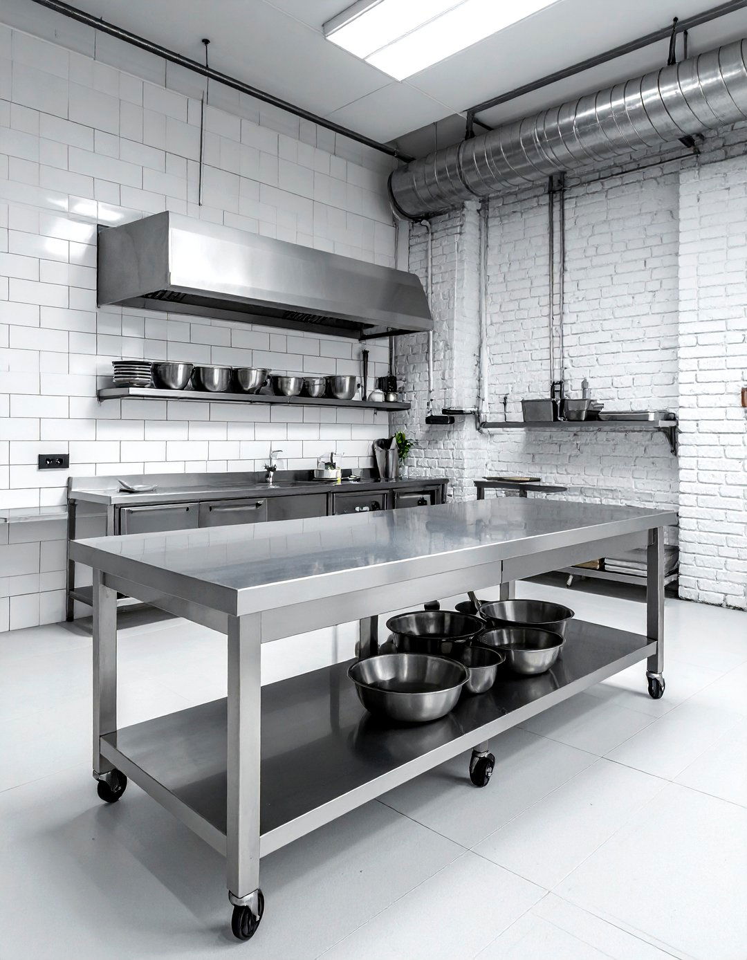 Stainless steel prep table - 30 kitchen catering kitchen ideas