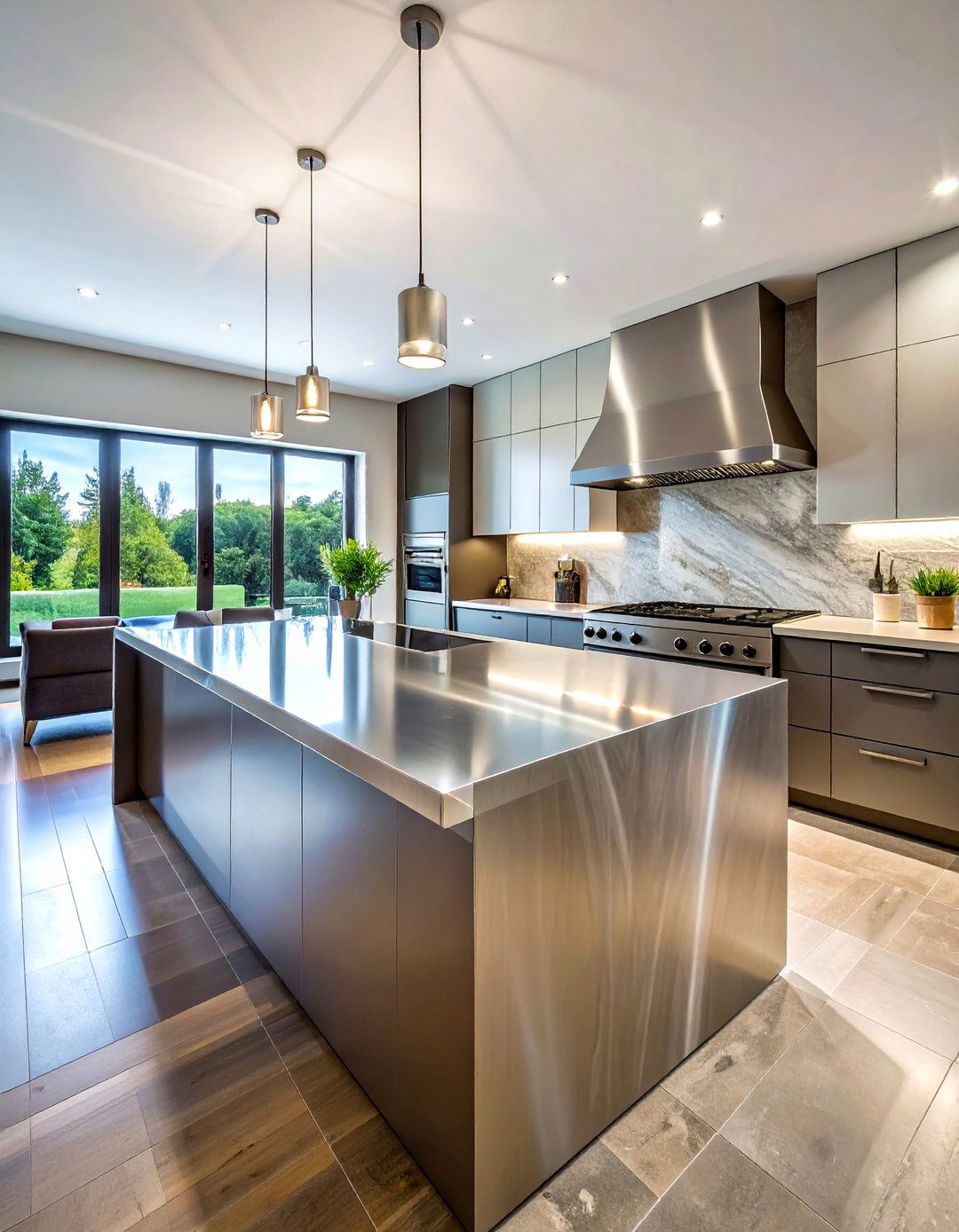 Stainless steel waterfall edge - 30 stainless steel countertop kitchen ideas