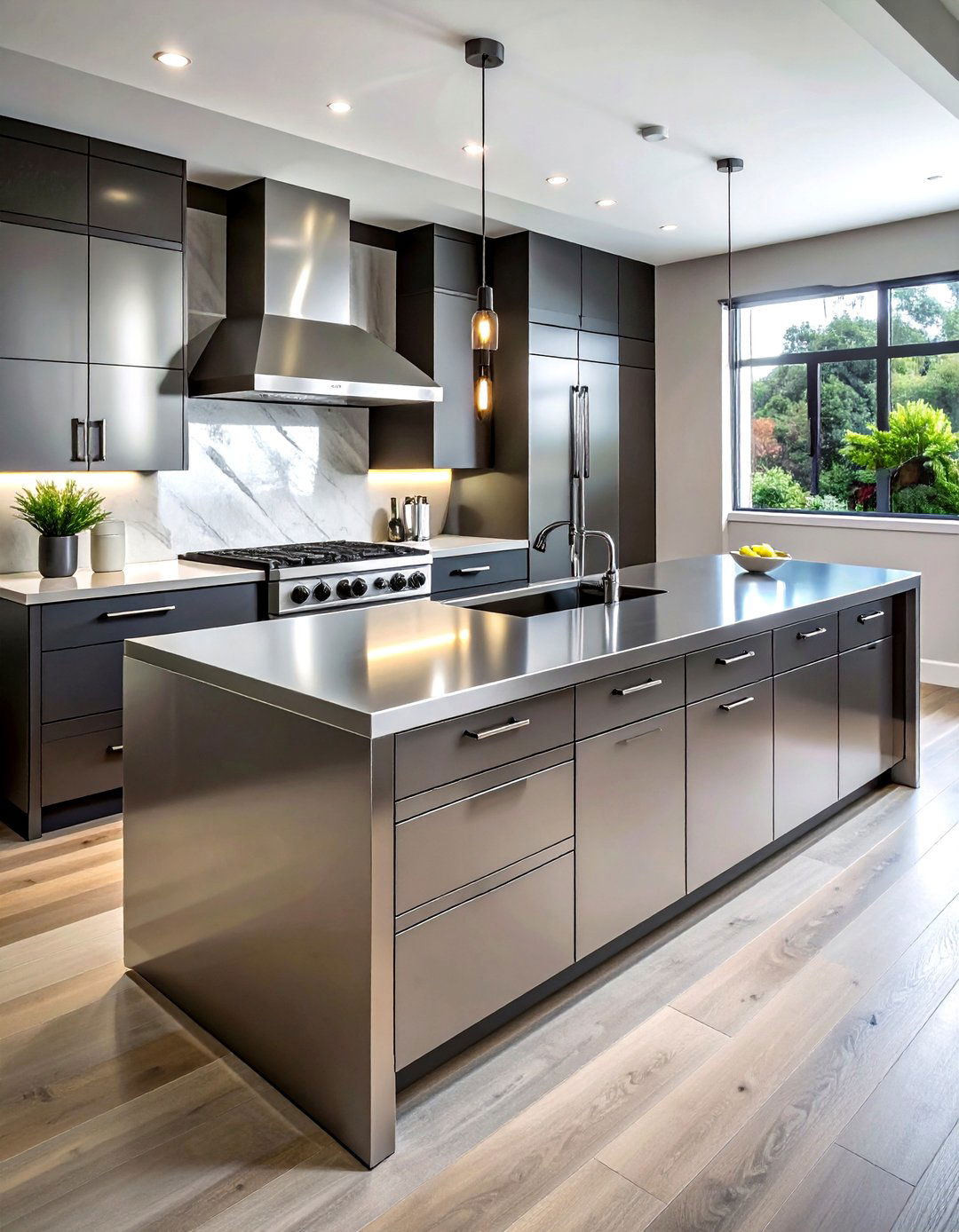 Stainless steel wrap island - 30 stainless steel countertop kitchen ideas