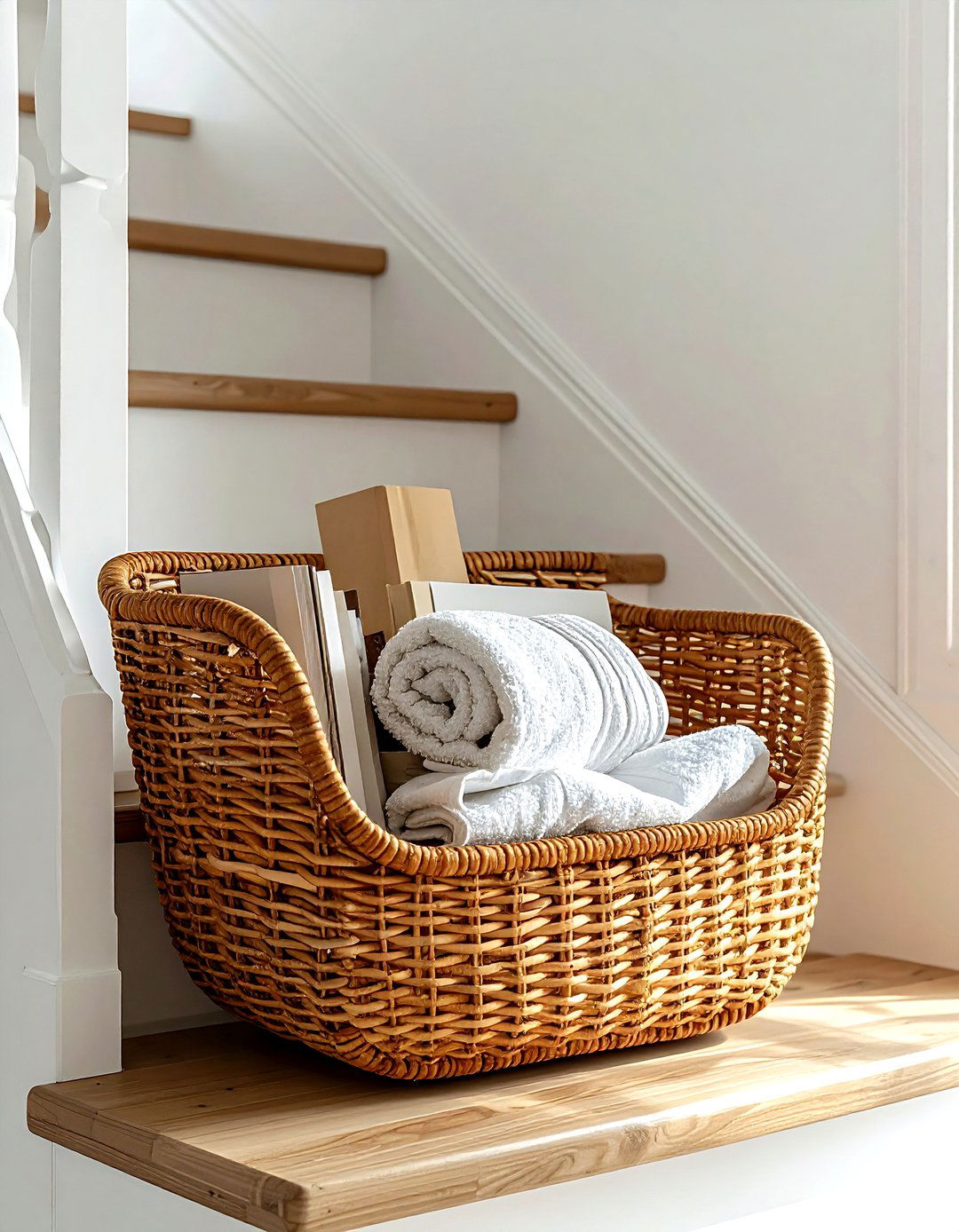 Staircase Storage Basket - 30 rattan basket ideas
