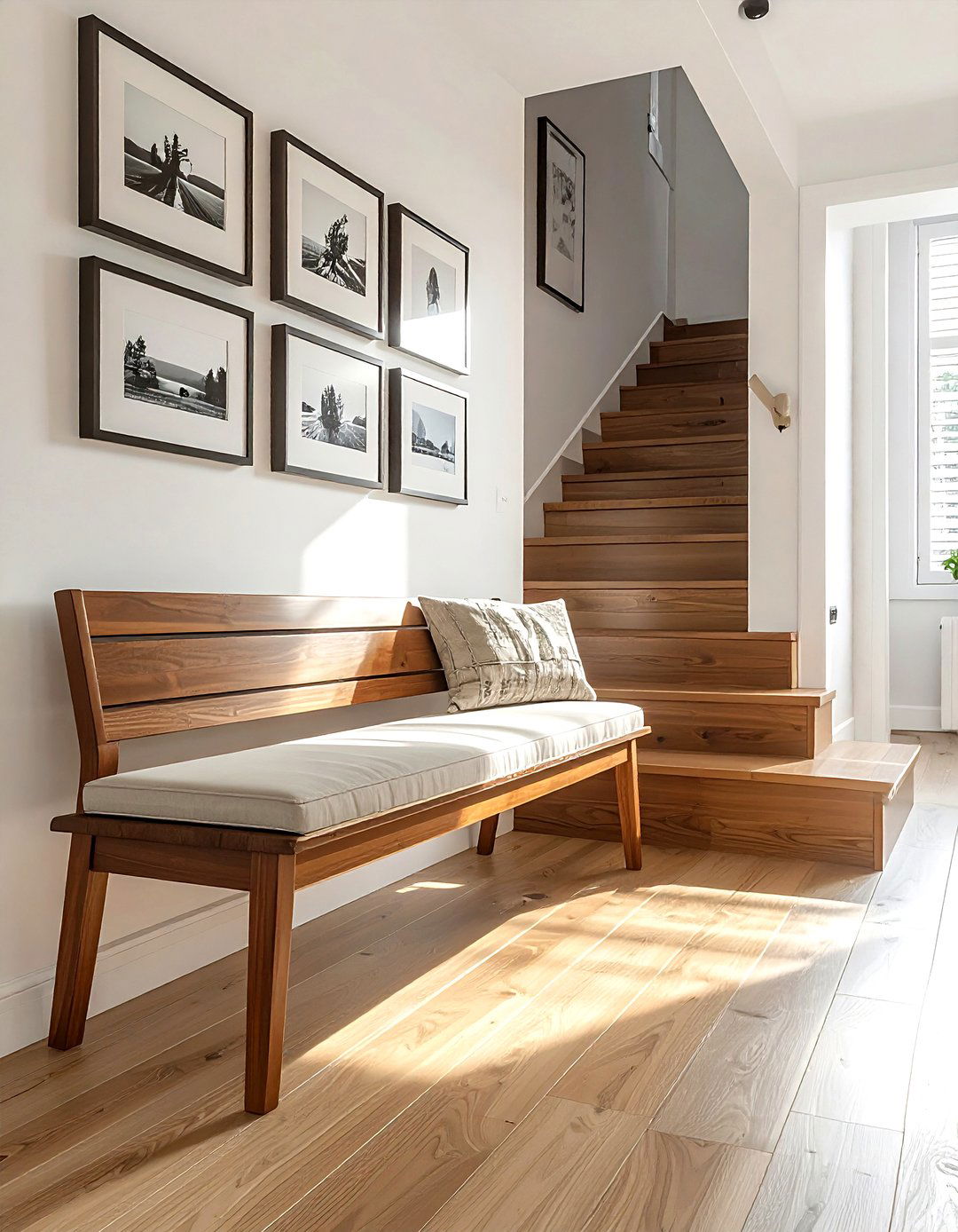 Staircase landing bench - 30 stairway decor ideas
