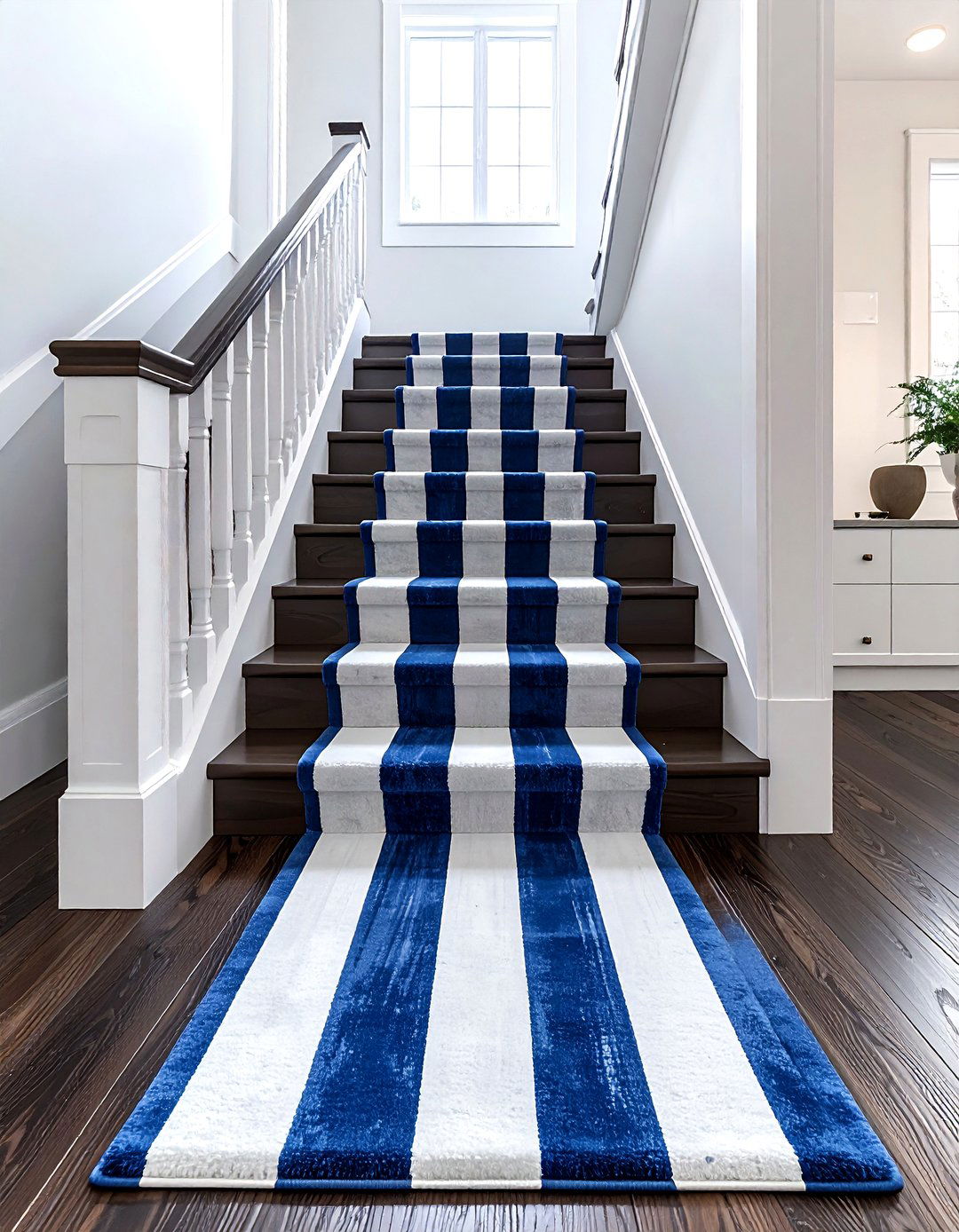 Staircase runner rug installation - 30 weekend decor project ideas