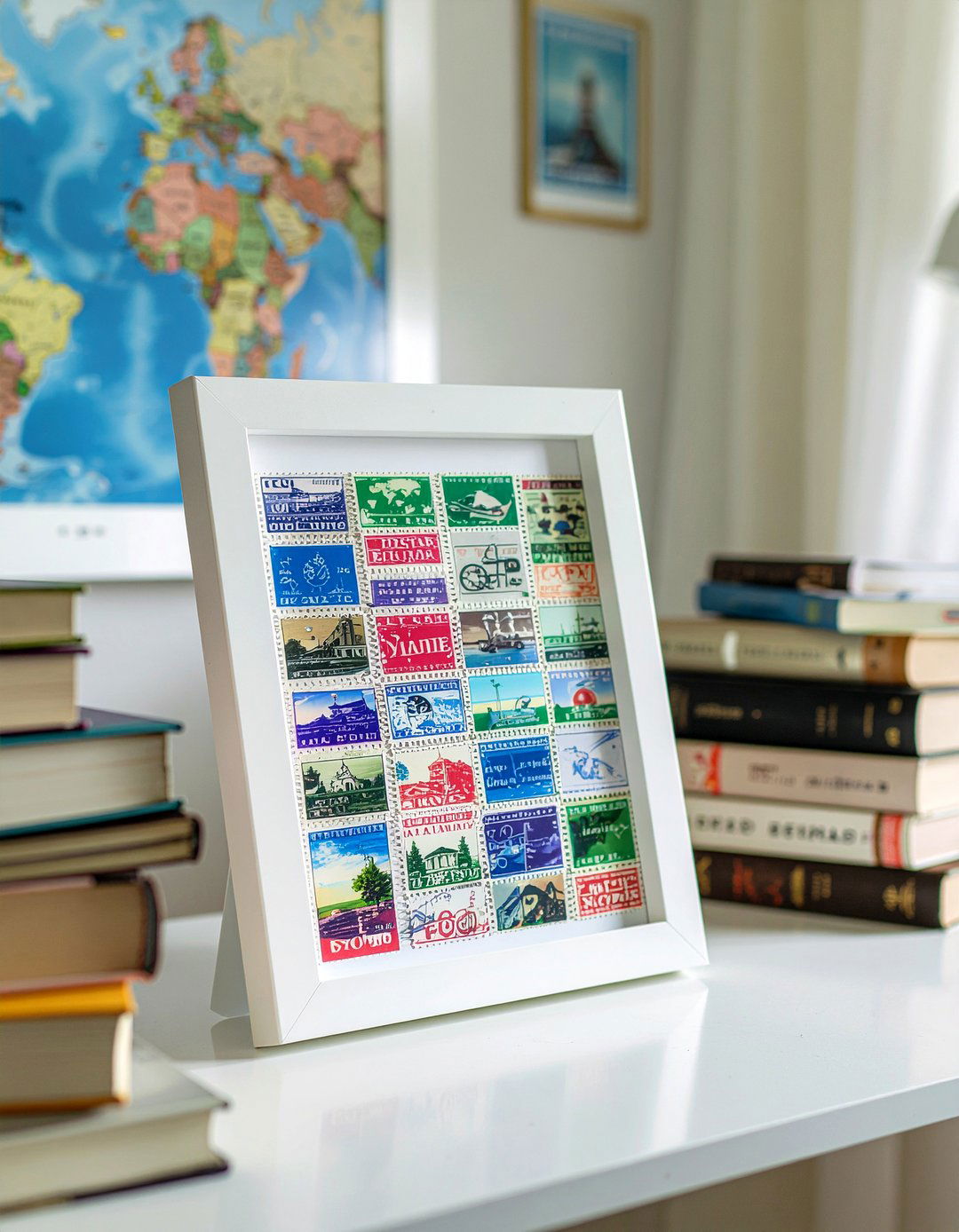 Stamp collection frame - 30 travel themed bedroom ideas