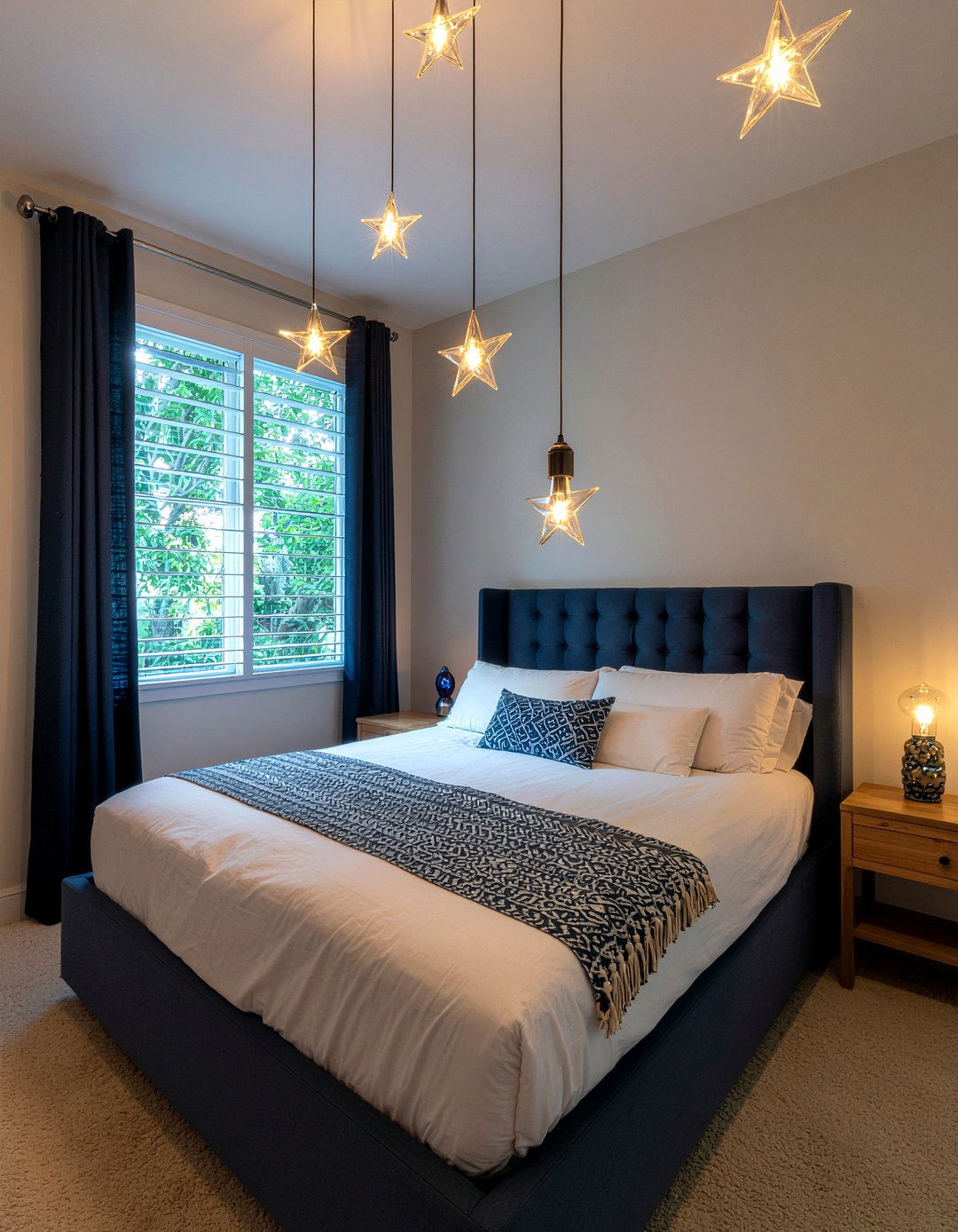 Starry Night String Lights - 30 bedroom string lights ideas