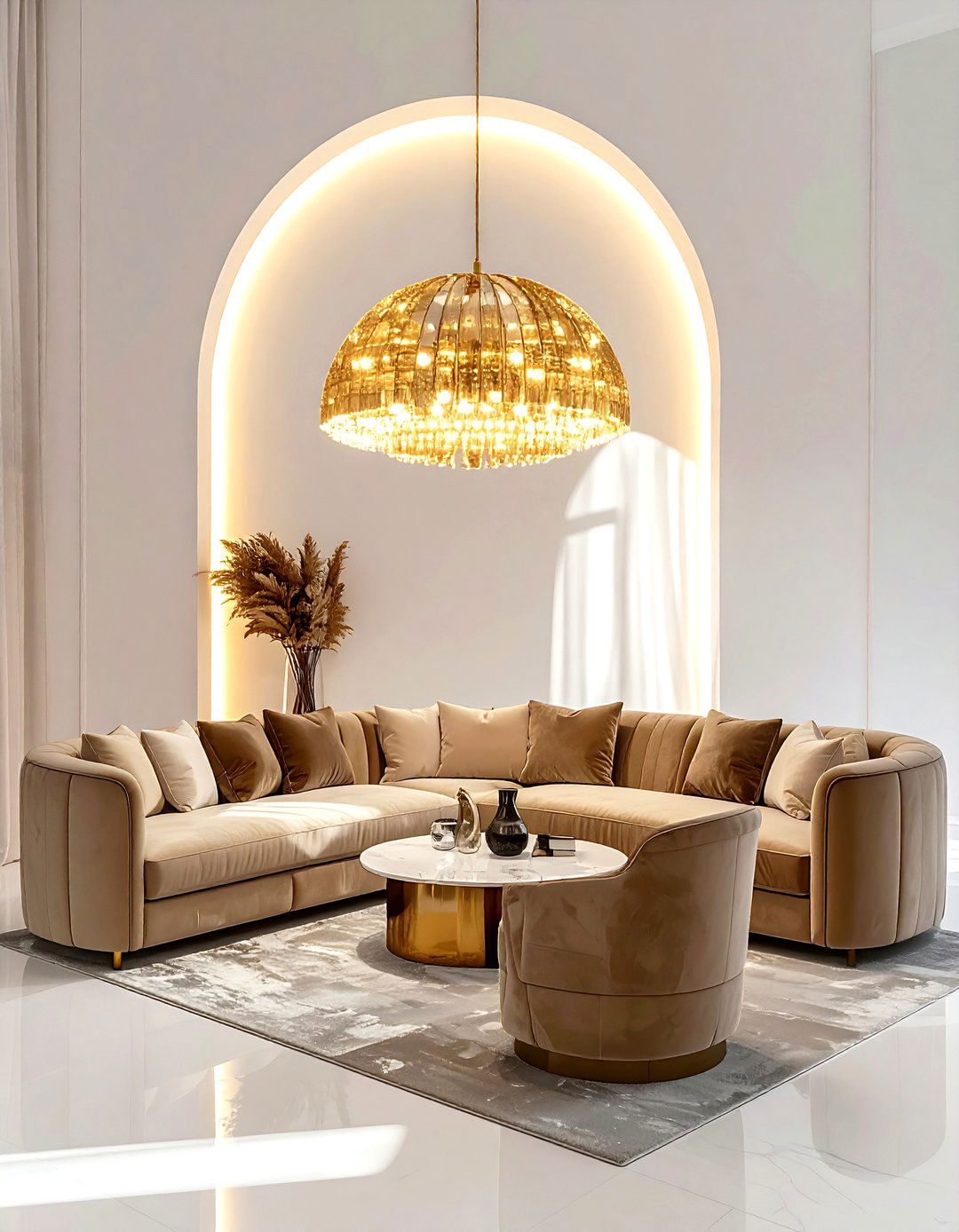 Statement Arch Lamp - 30 living room lamp placement ideas