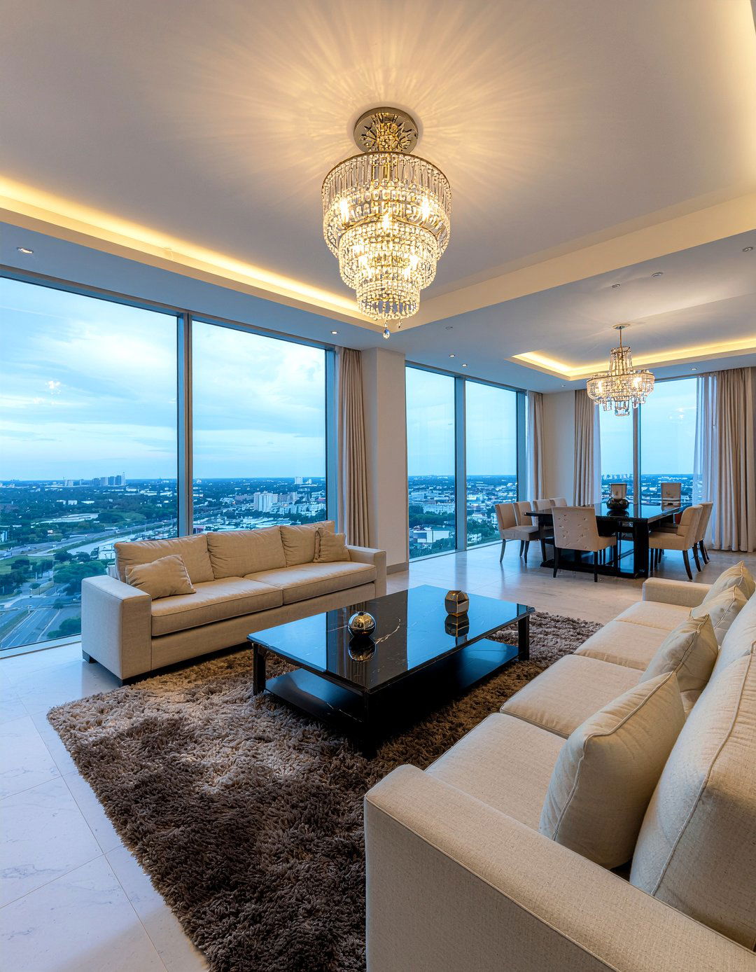 Statement Chandelier Lighting - 30 penthouse living room ideas