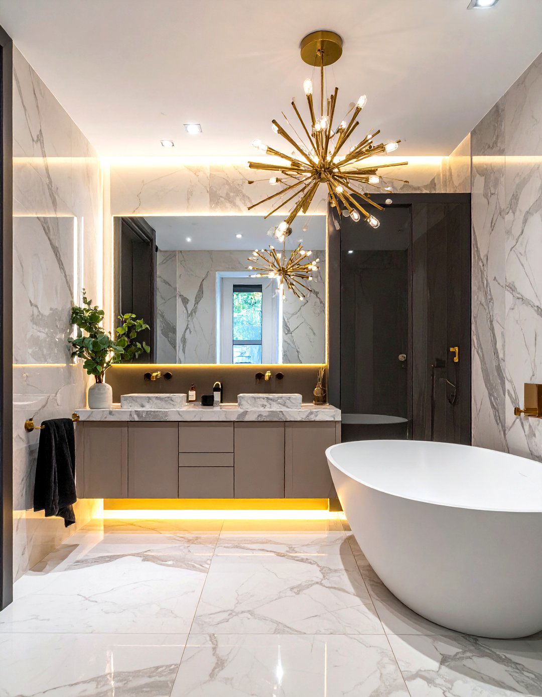 Statement Light Fixture - 30 studio apartment bathroom ideas