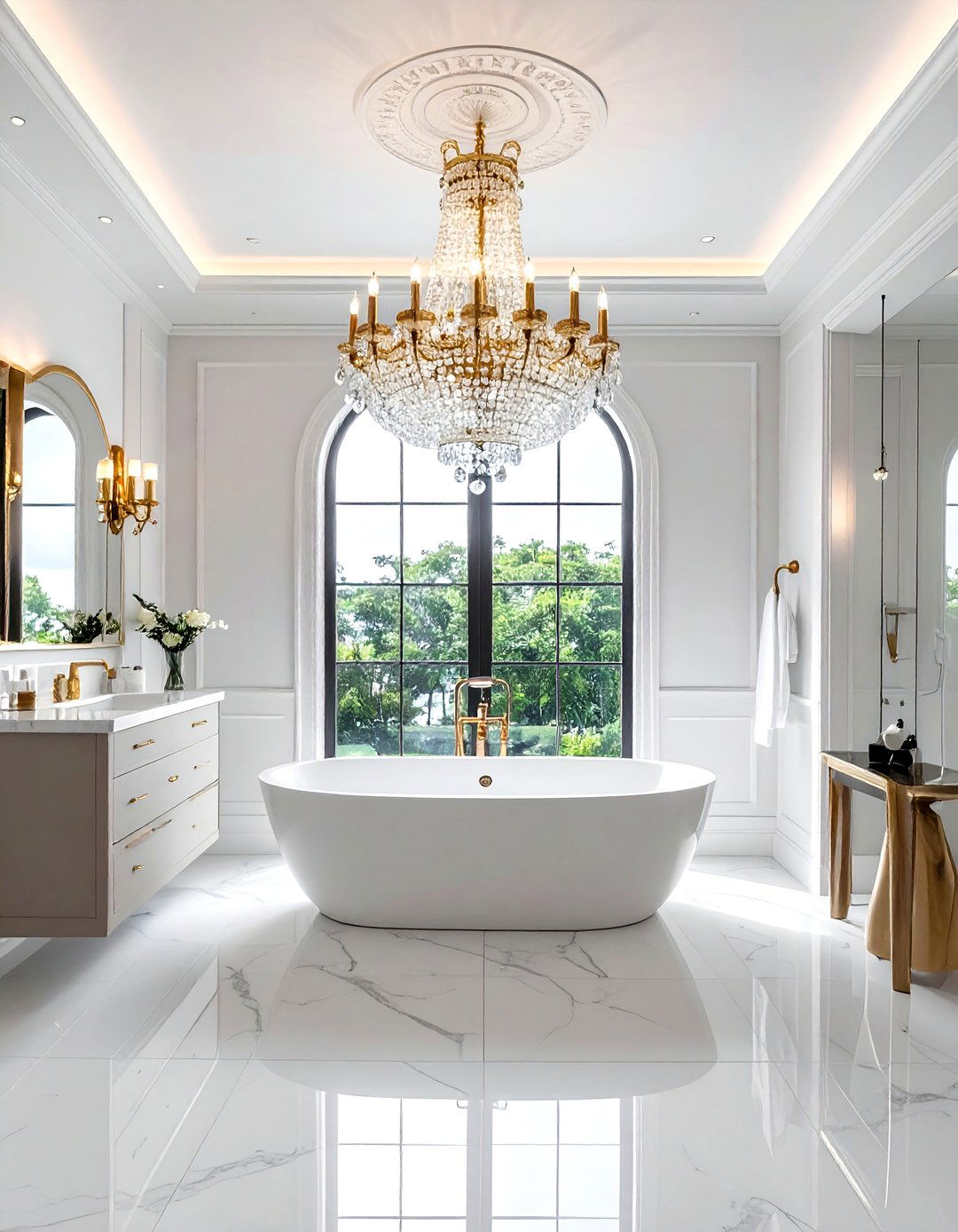 Statement chandelier bathroom - 30 dramatic bathroom ideas