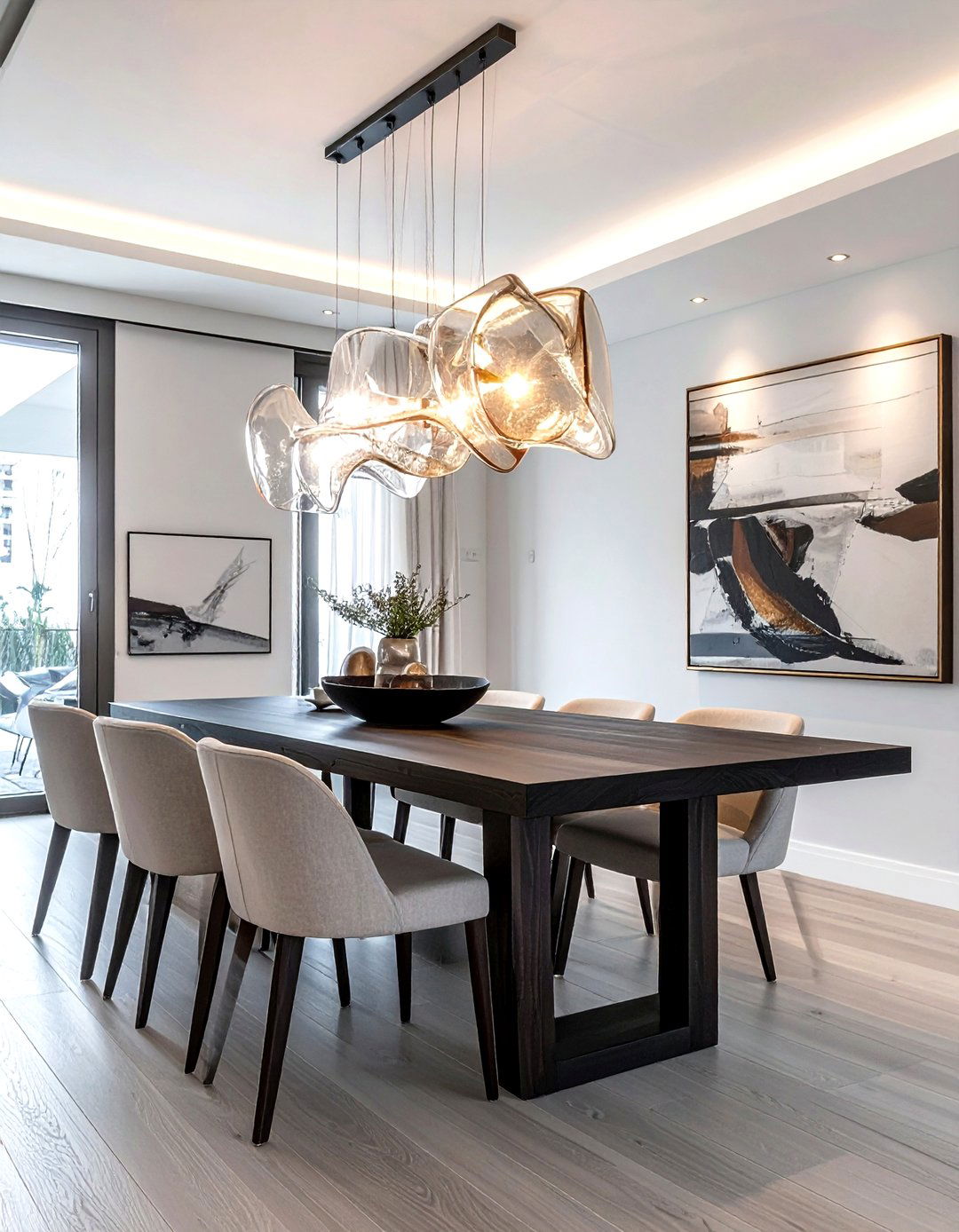 Statement lighting dining - 30 villa dining room ideas