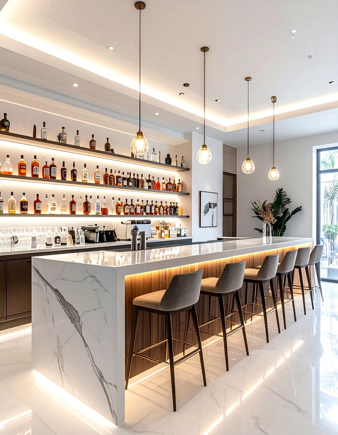 Statement lighting dry bar - 30 dry bar ideas