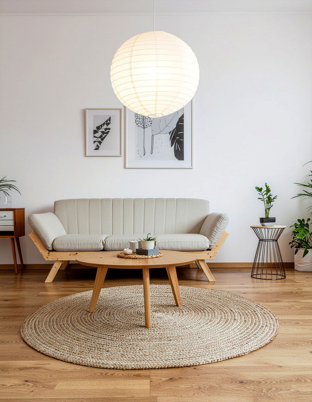 Statement pendant light living room - 30 scandinavian living room ideas