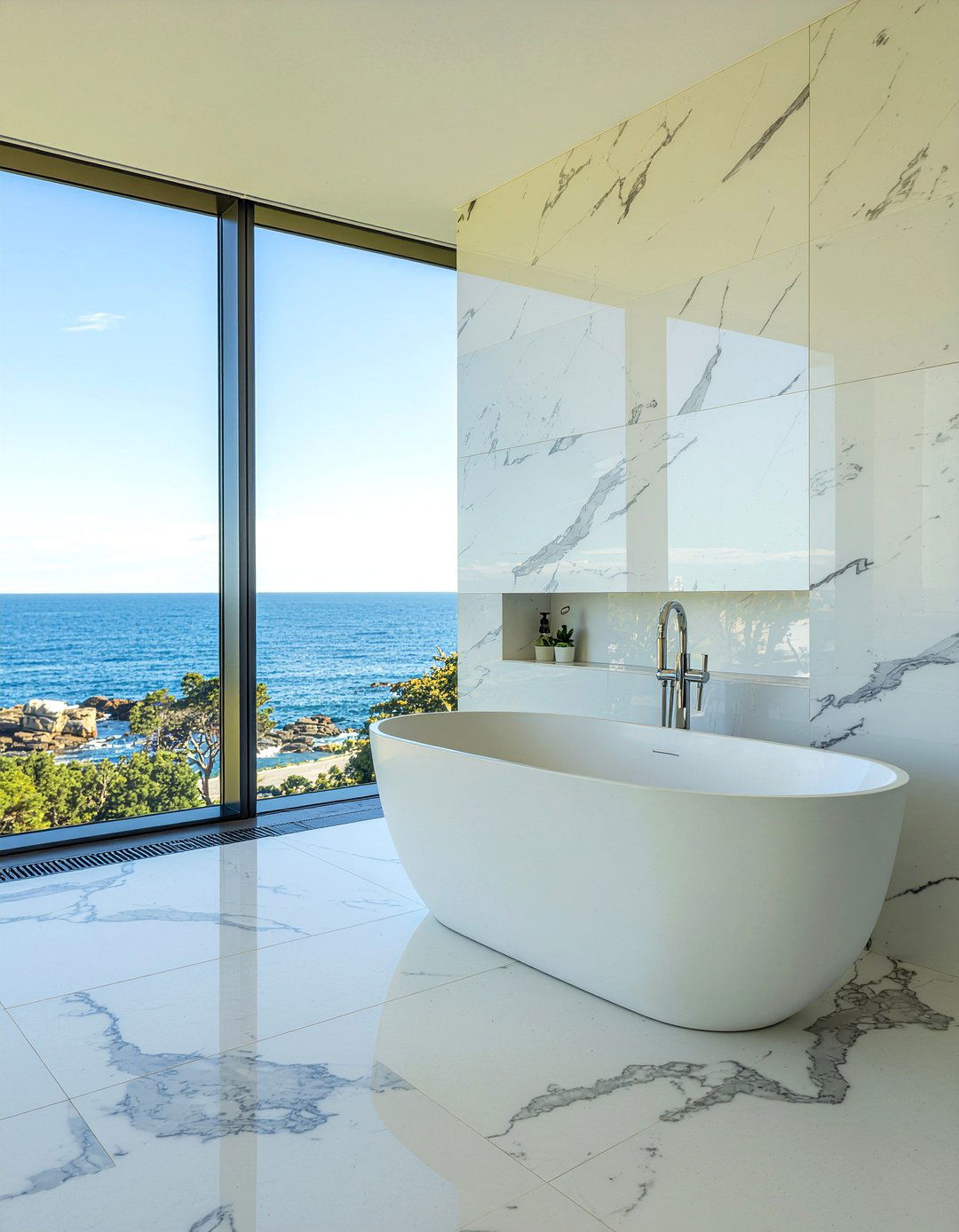 Statuario Marble Bathroom - 30 large format tile bathroom ideas