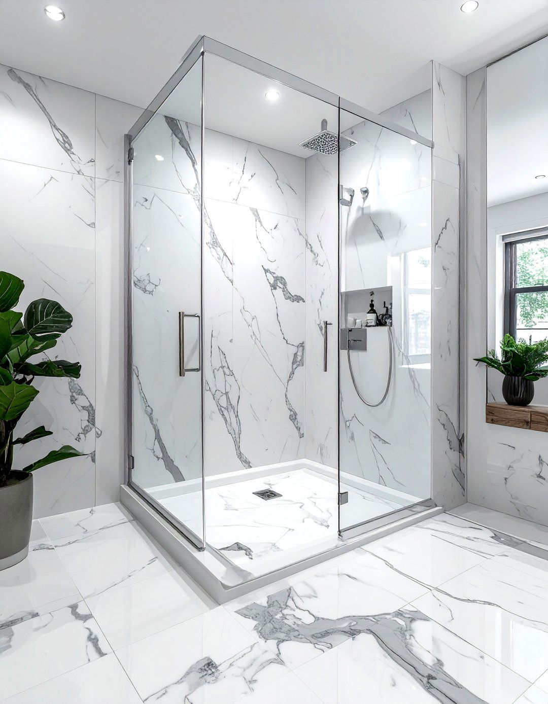 Statuario marble walk in shower - 30 Statuario marble bathroom ideas