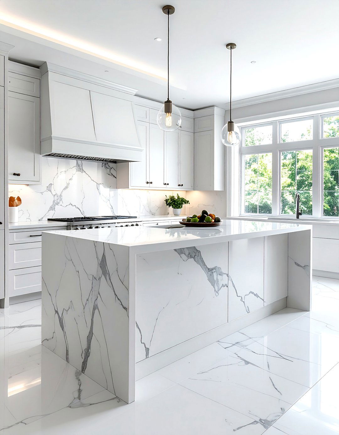 Statuary Marble Subway - 30 natural stone kitchen backsplash ideas