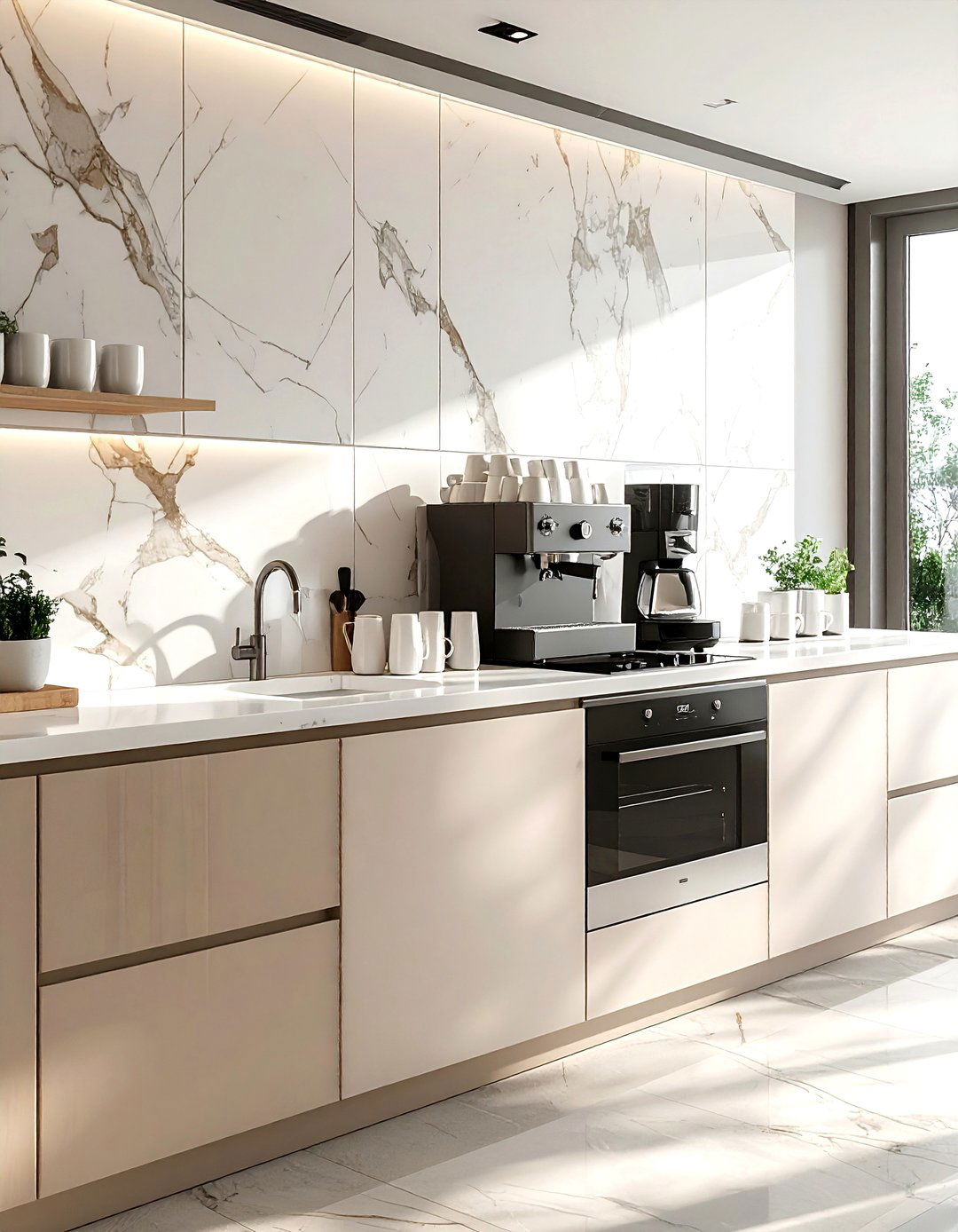 Steam oven next to coffee station - 30 steam oven kitchen ideas