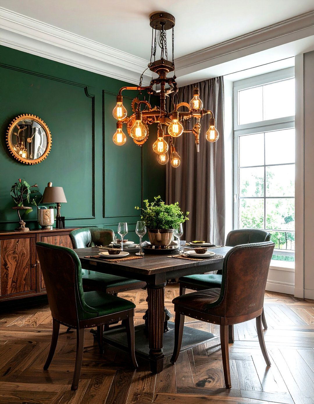 Steampunk dining room light fixture - 30 industrial chandelier dining room ideas