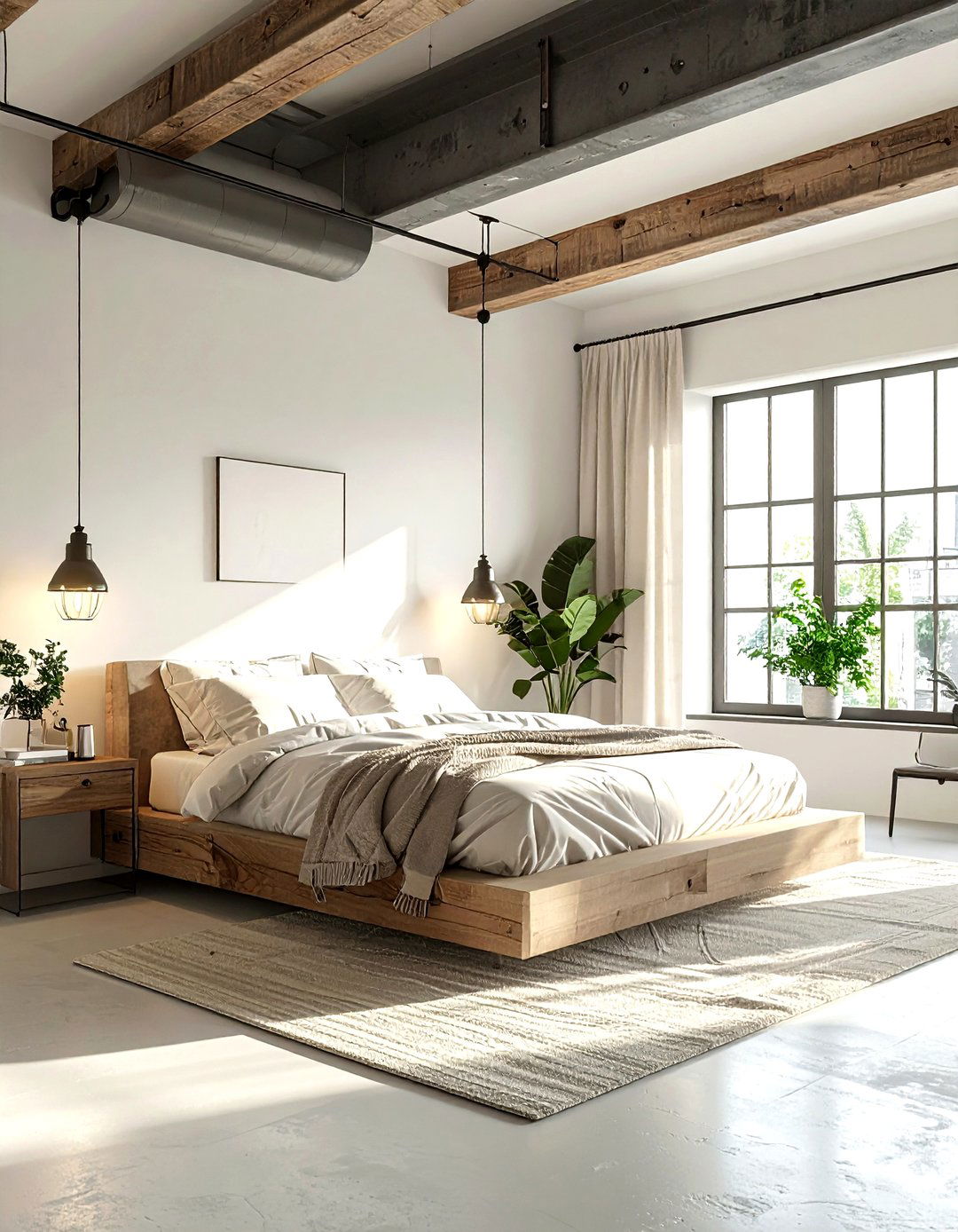 Steel Beam Cream Interior - 30 industrial cream bedroom ideas