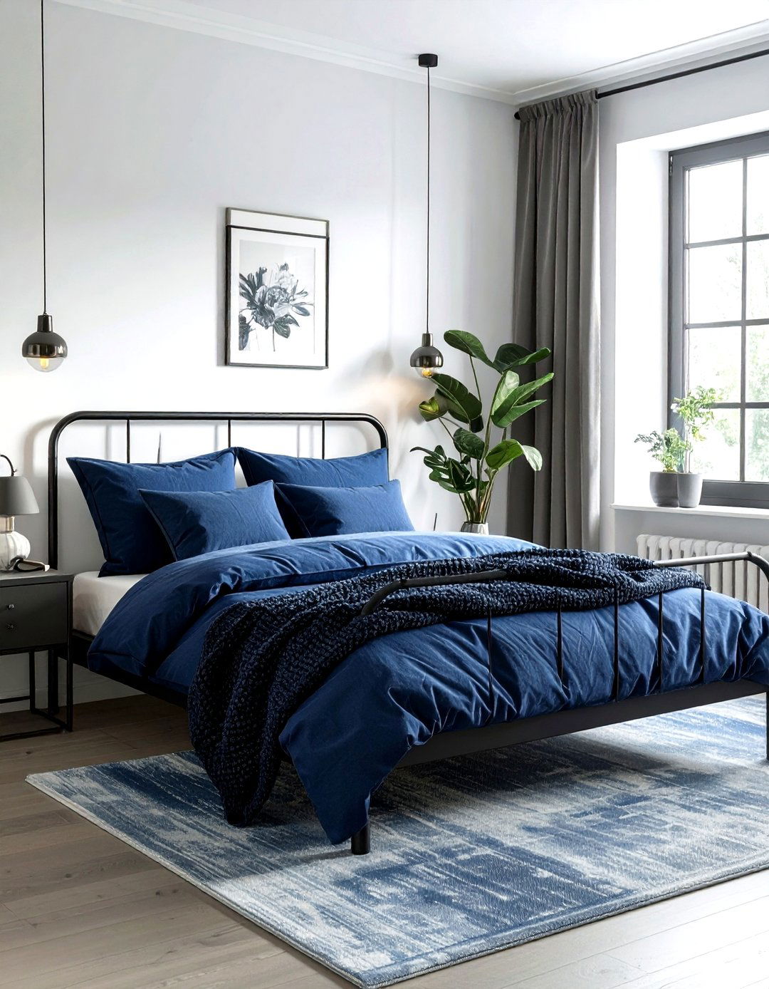 Steel Bed Frame Blue Bedding - 30 industrial blue bedroom ideas