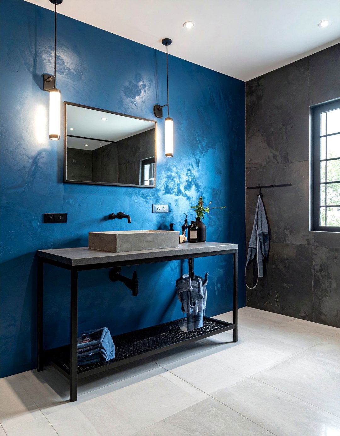 Steel Blue Accent Wall - 30 blue bathroom ideas
