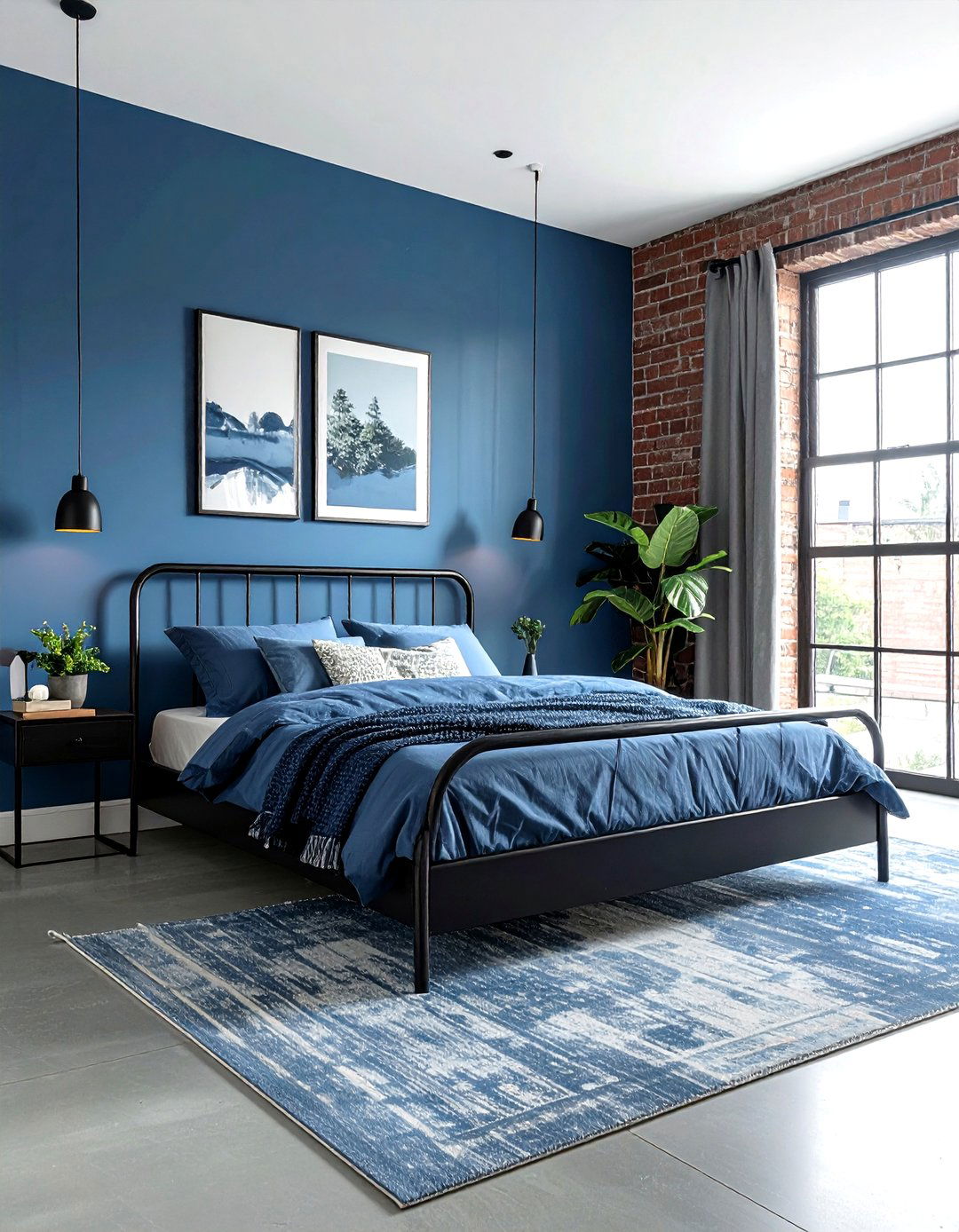Steel Blue Industrial Bedroom - 30 minimalist blue bedroom ideas