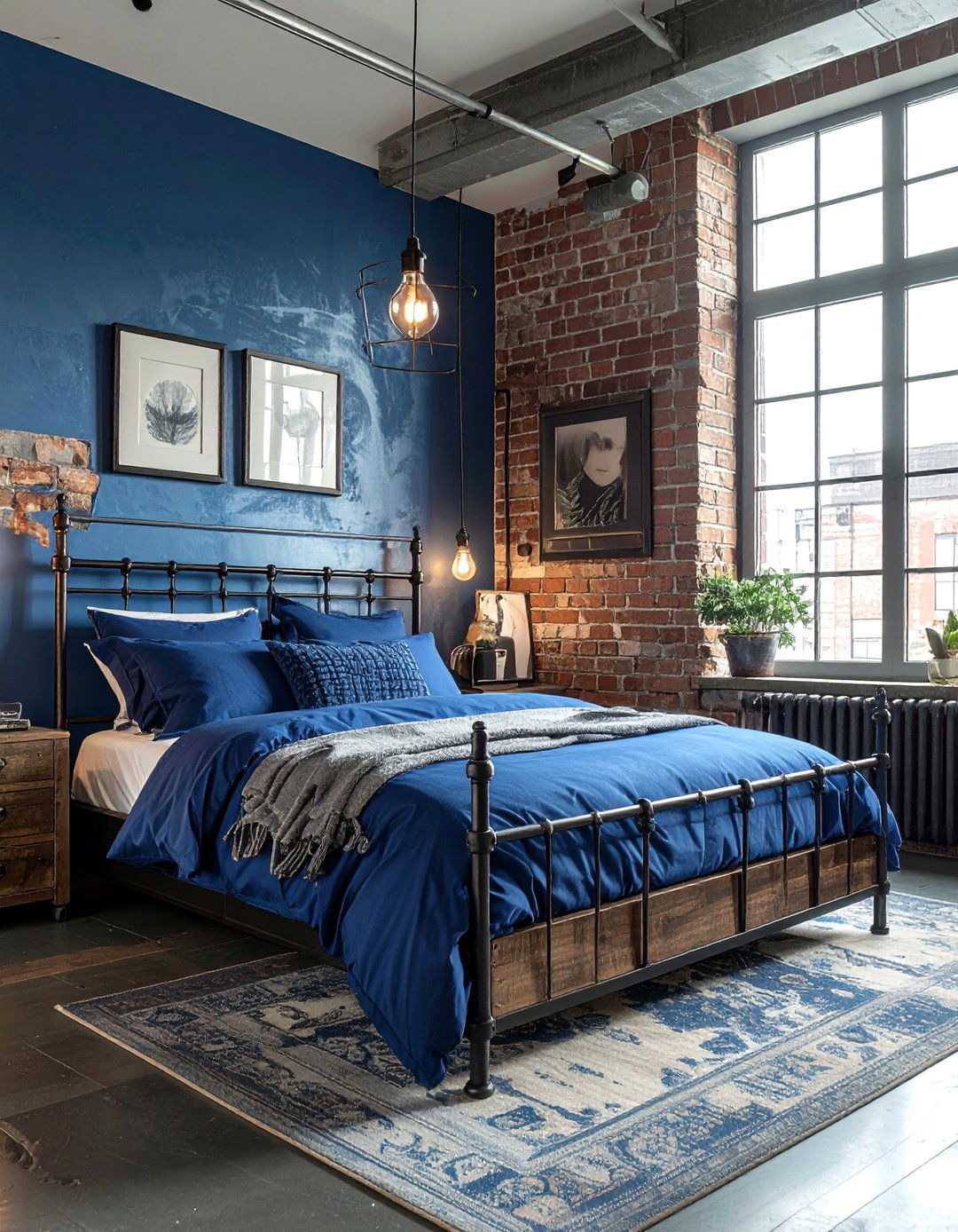 Steel Blue Industrial Bedroom - 30 blue bedroom design ideas