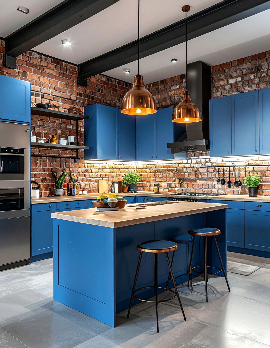 Steel Blue Industrial Kitchen - 30 blue kitchen decor ideas