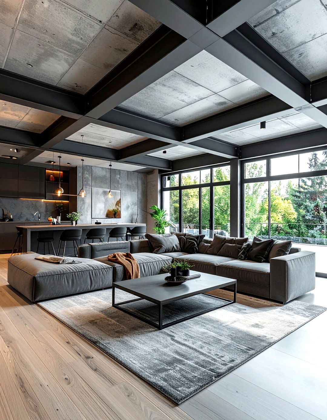 Steel beam living room - 30 industrial grey living room ideas
