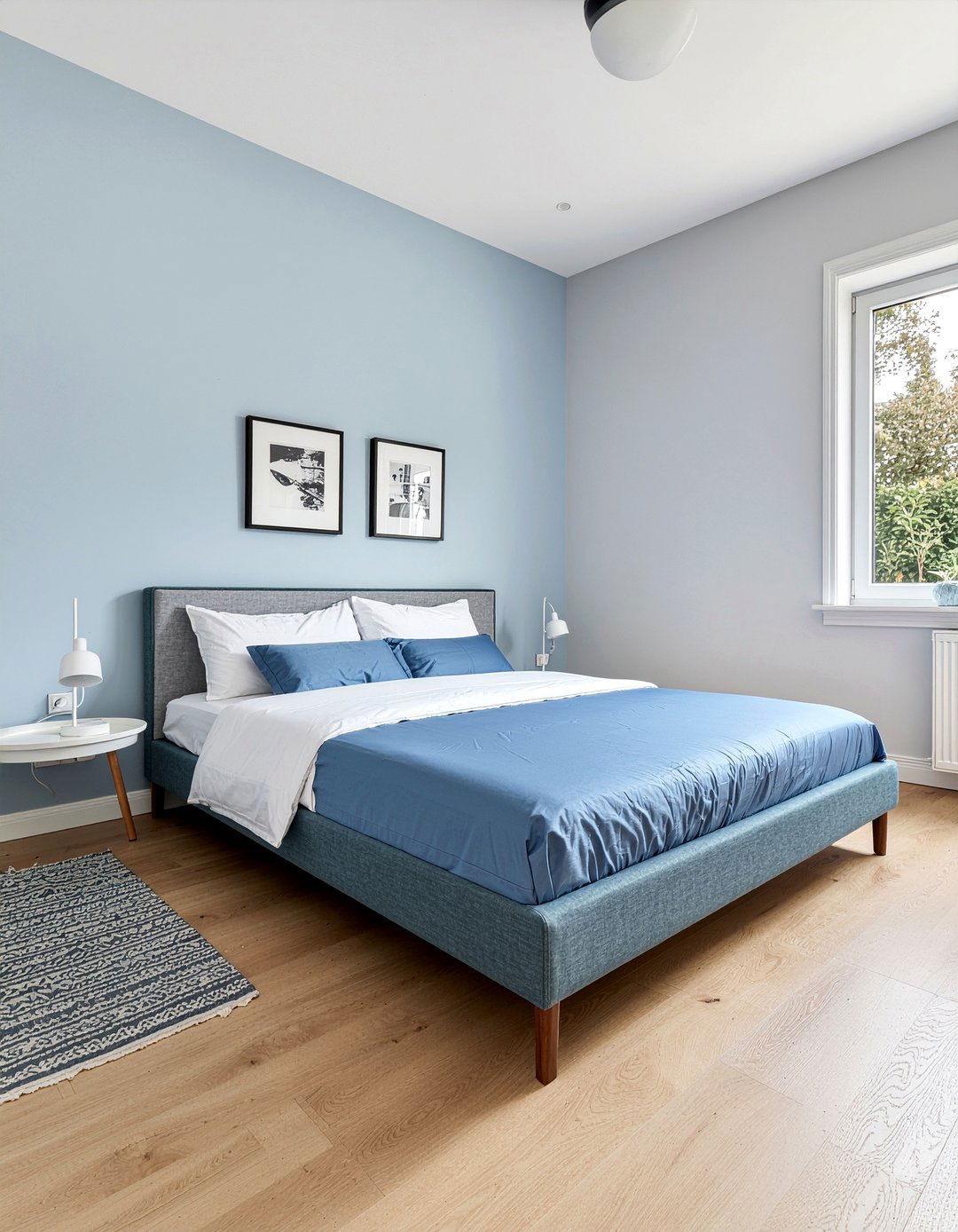 Steel blue minimalist bedding - 30 bedroom blue bedding ideas