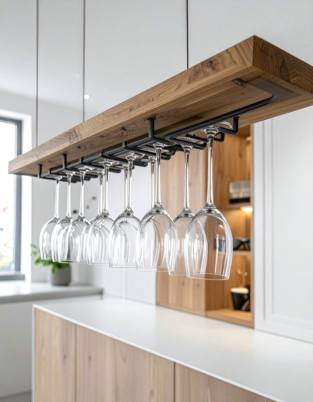 Stemware Hanging Rack - 30 dining room organization hacks