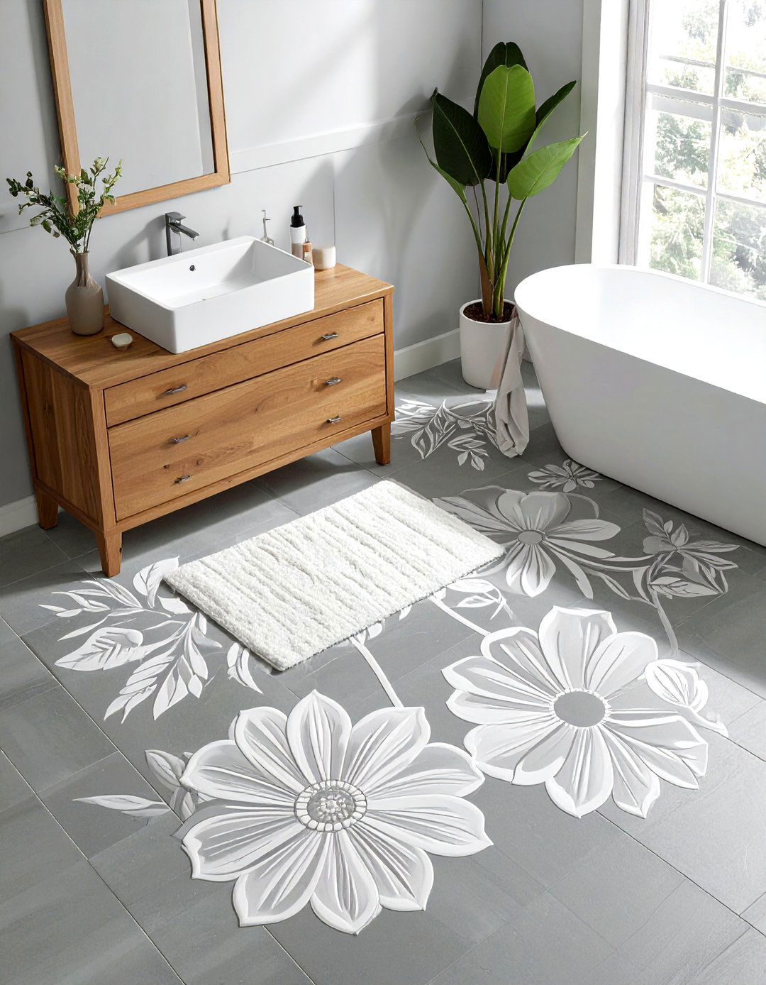 Stencil Floor Pattern - 30 DIY bathroom remodel ideas